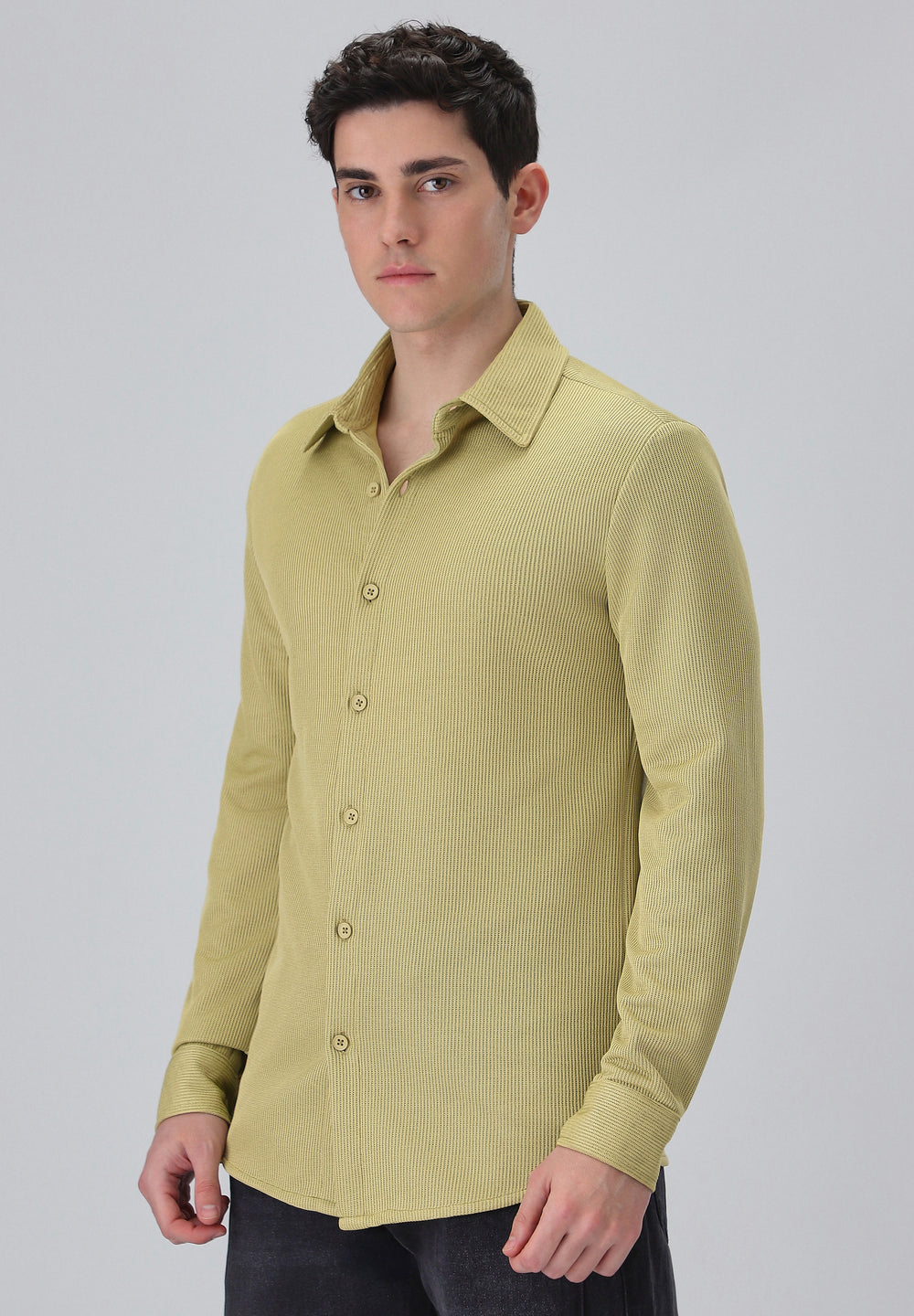 Olive Plain Knitted Shirt