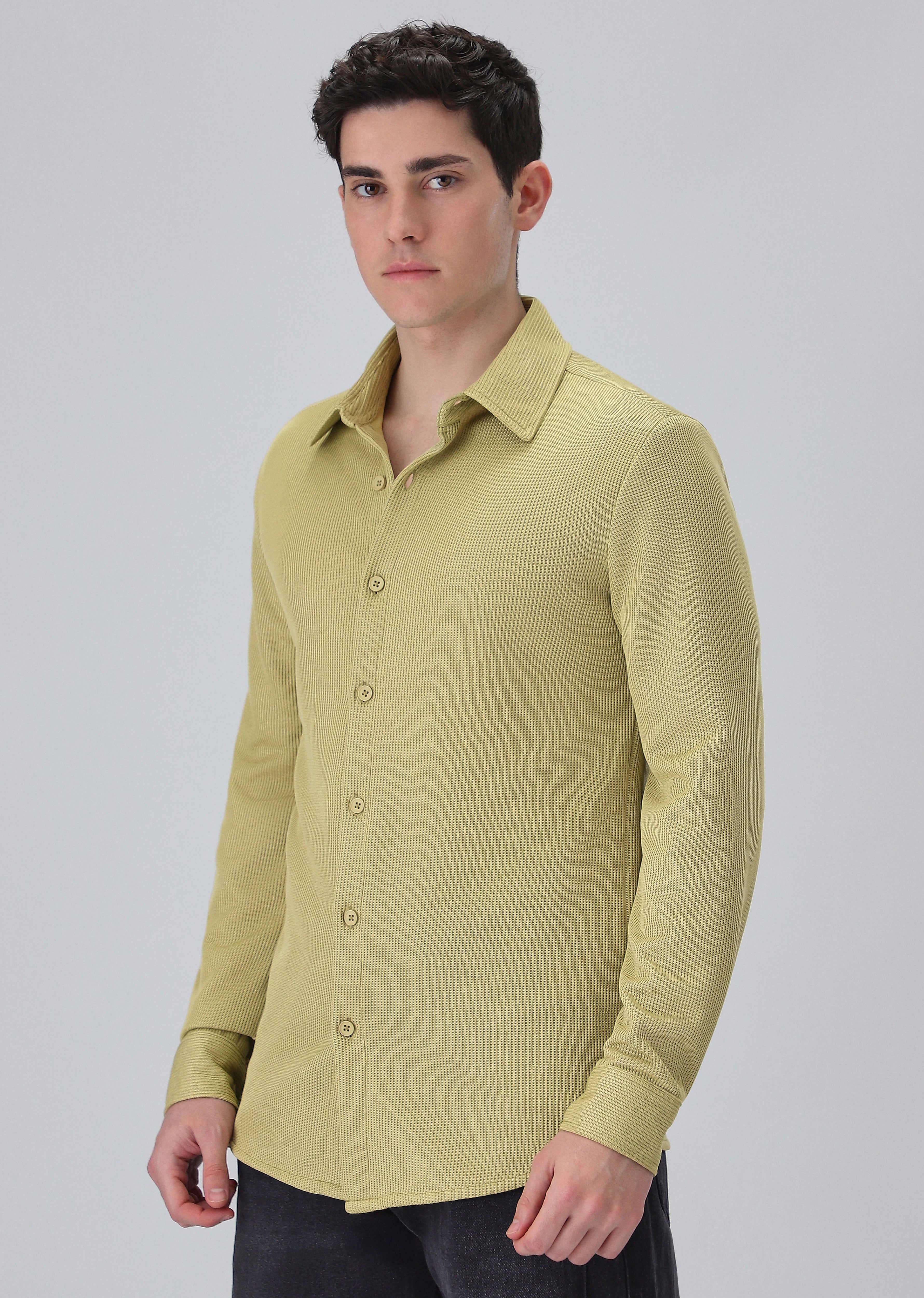 Olive Plain Knitted Shirt