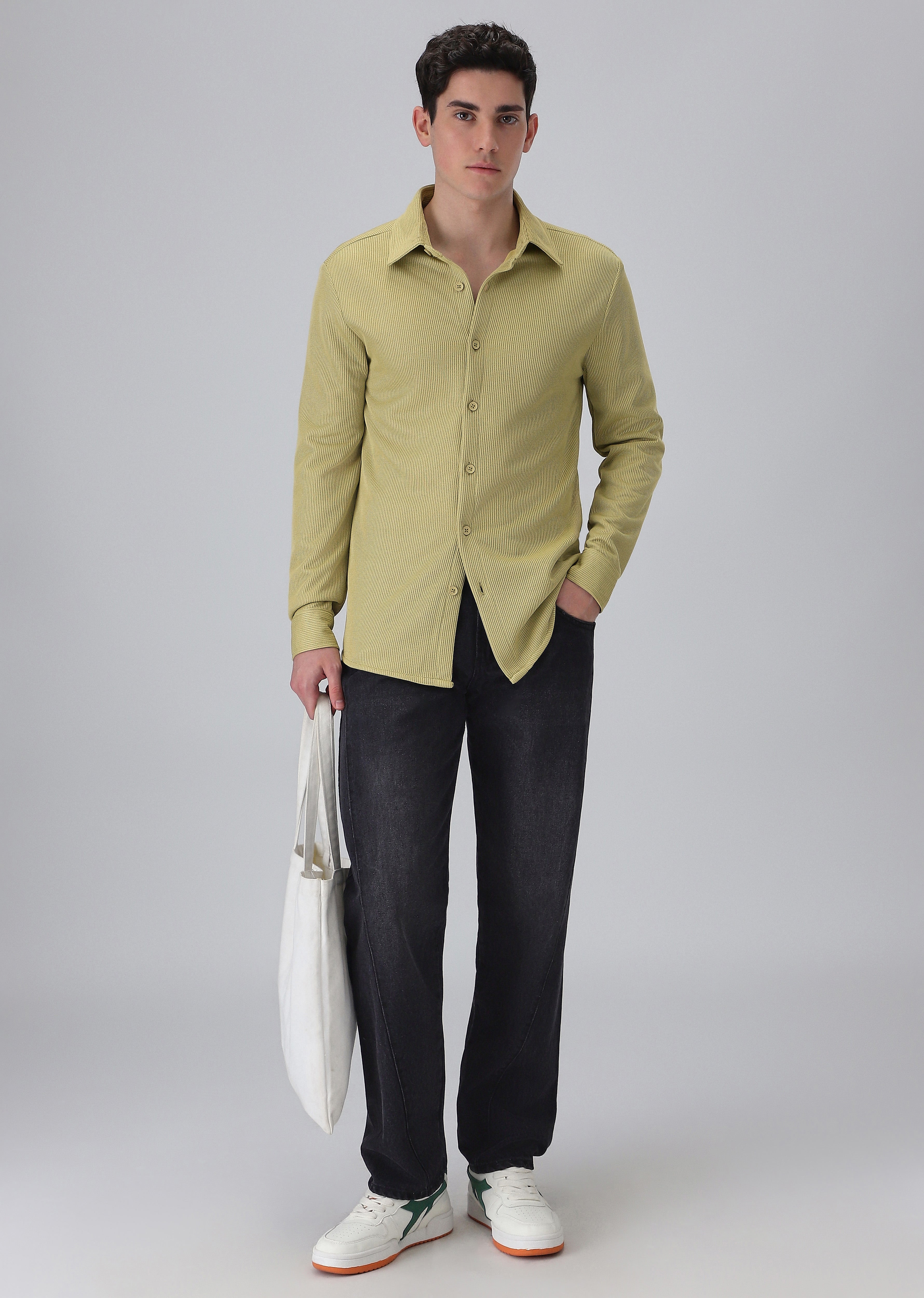 Olive Plain Knitted Shirt