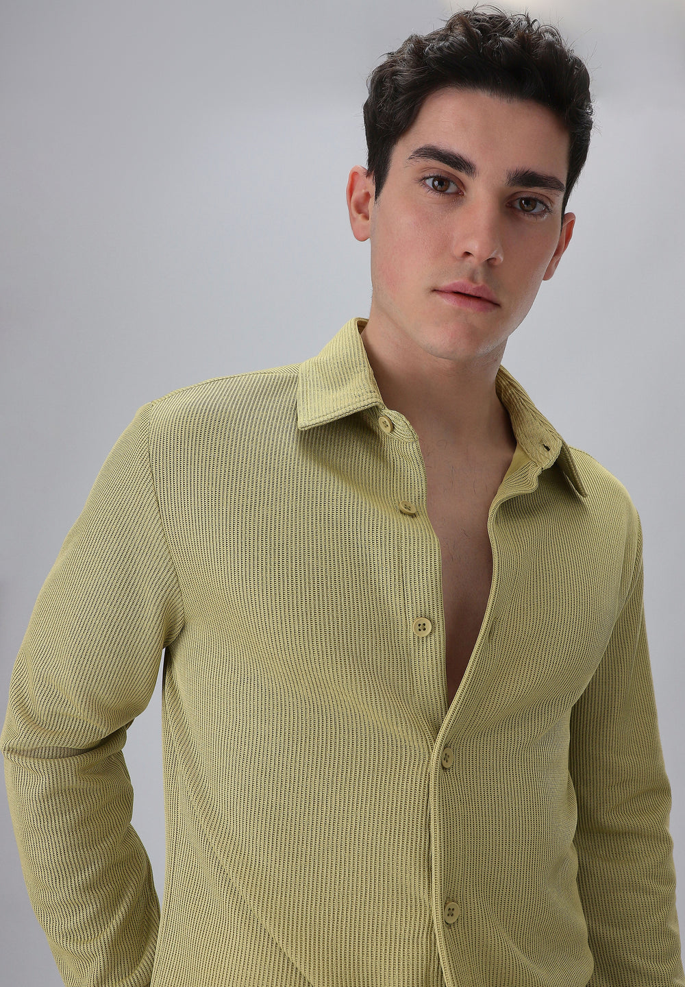 Olive Plain Knitted Shirt
