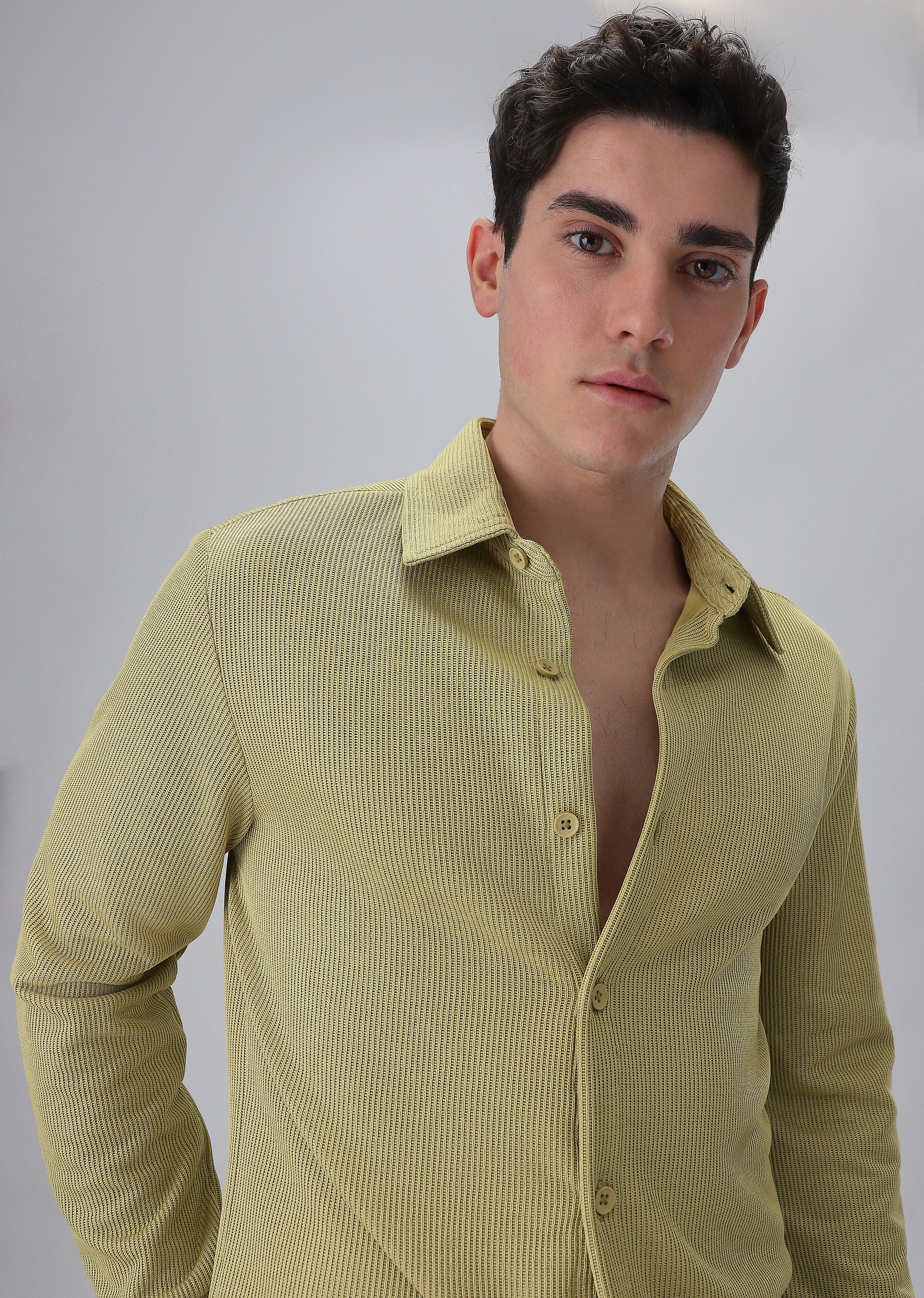 Olive Plain Knitted Shirt