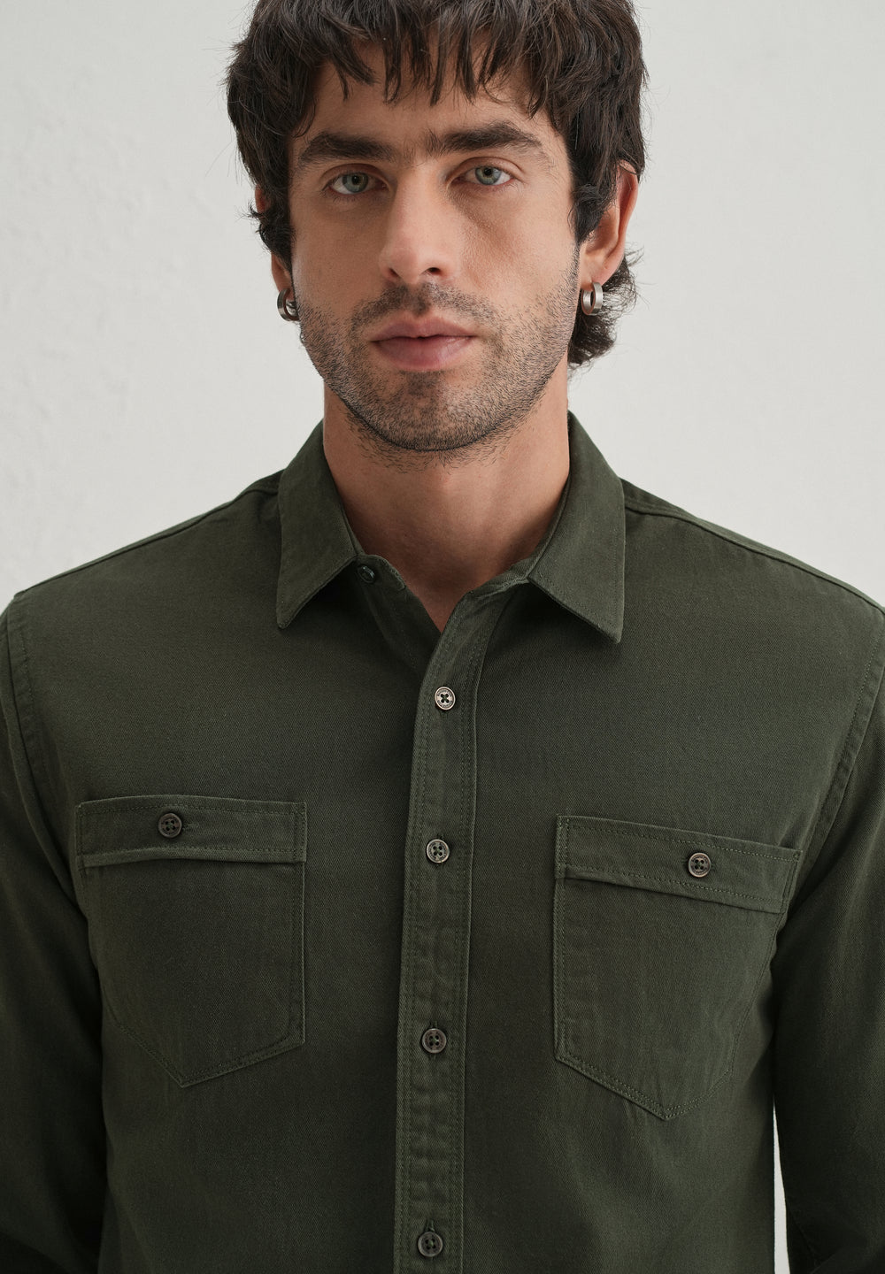Olive Plain Double Pocket Shirt