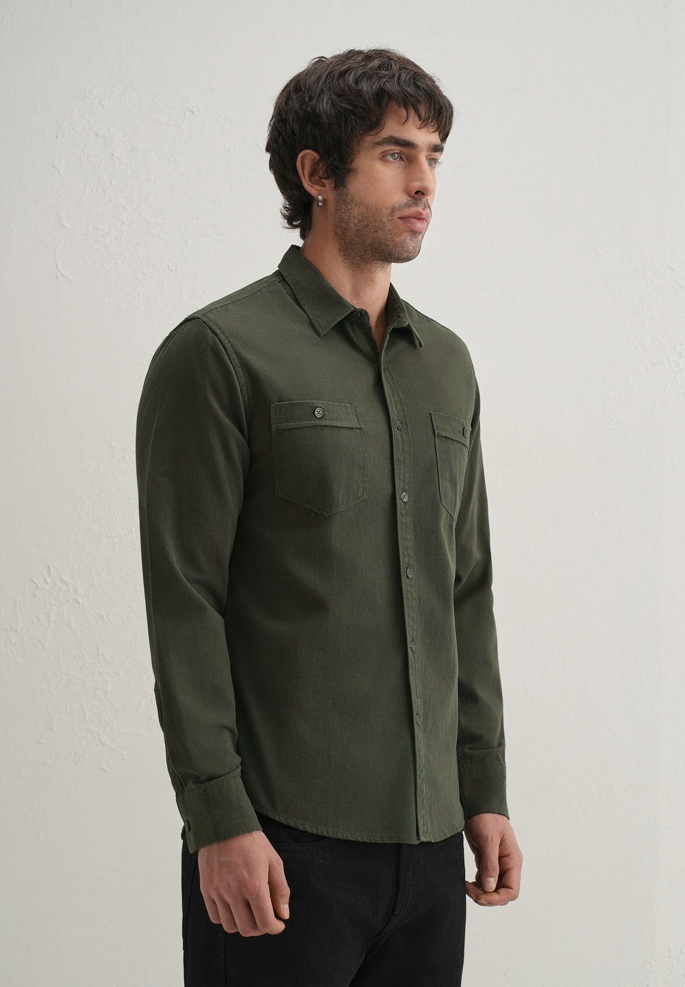 Olive Plain Double Pocket Shirt
