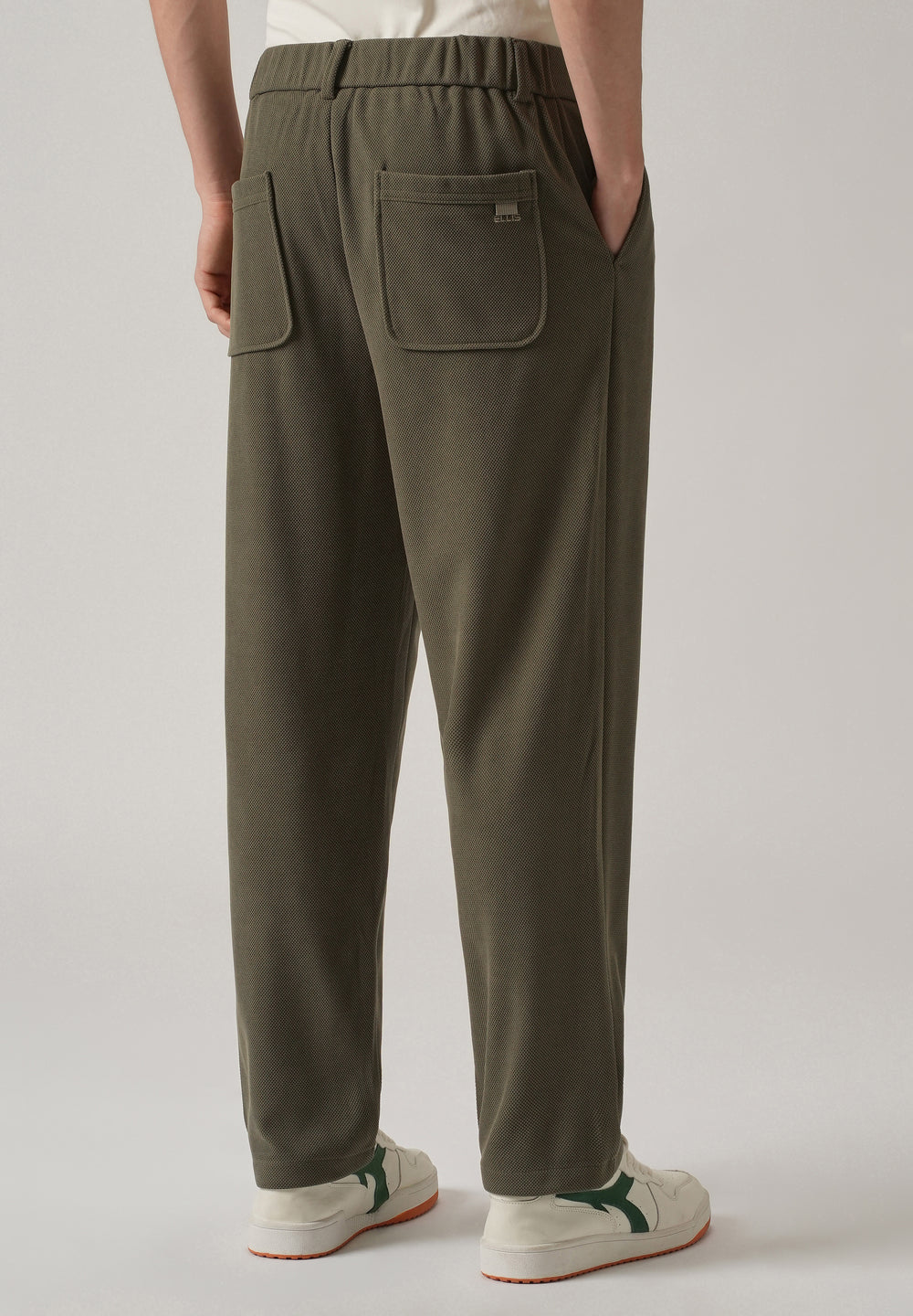 Olive Textured Pleated Relaxed Fit Pant
