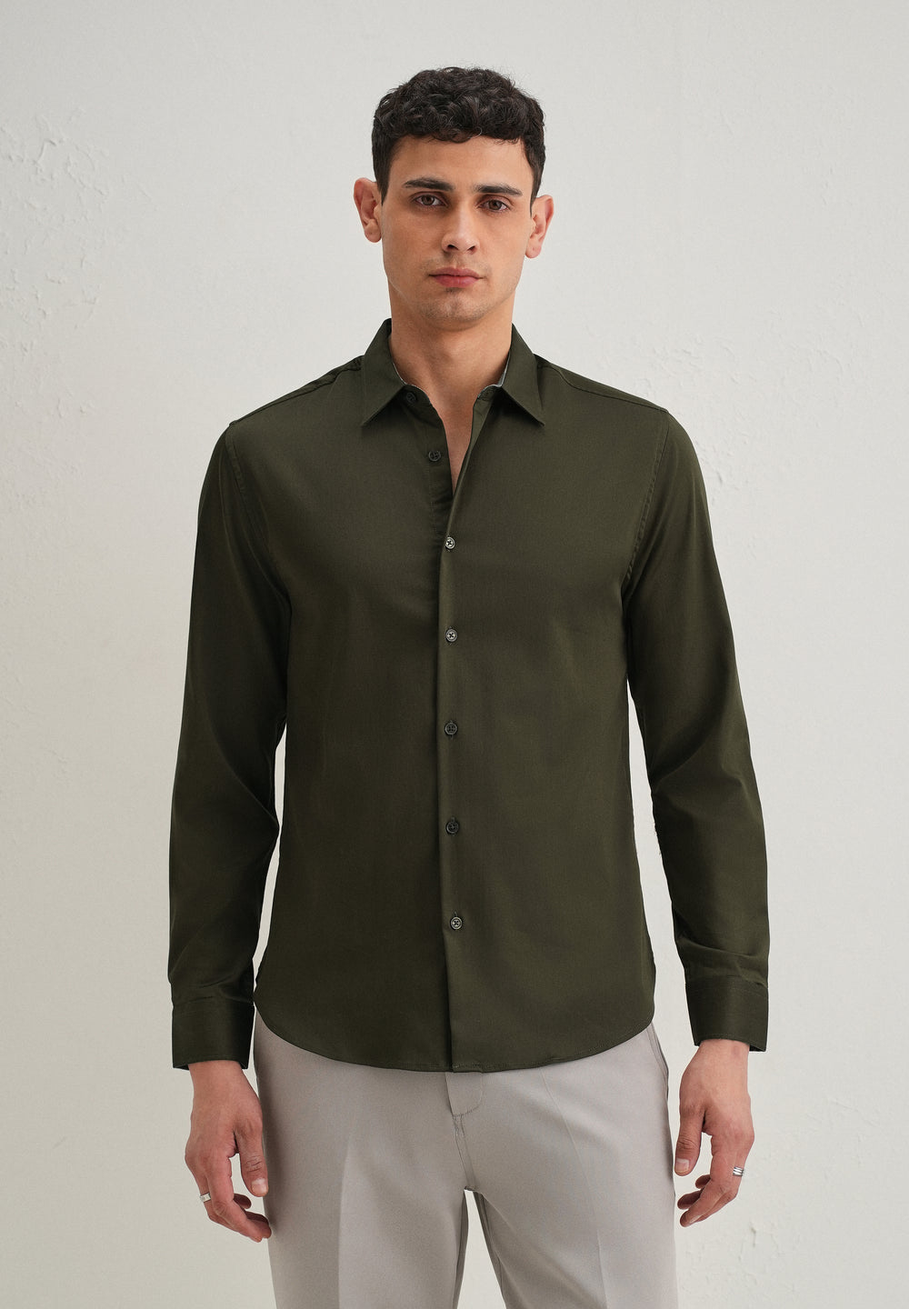 Olive Printed Cuff Shirt