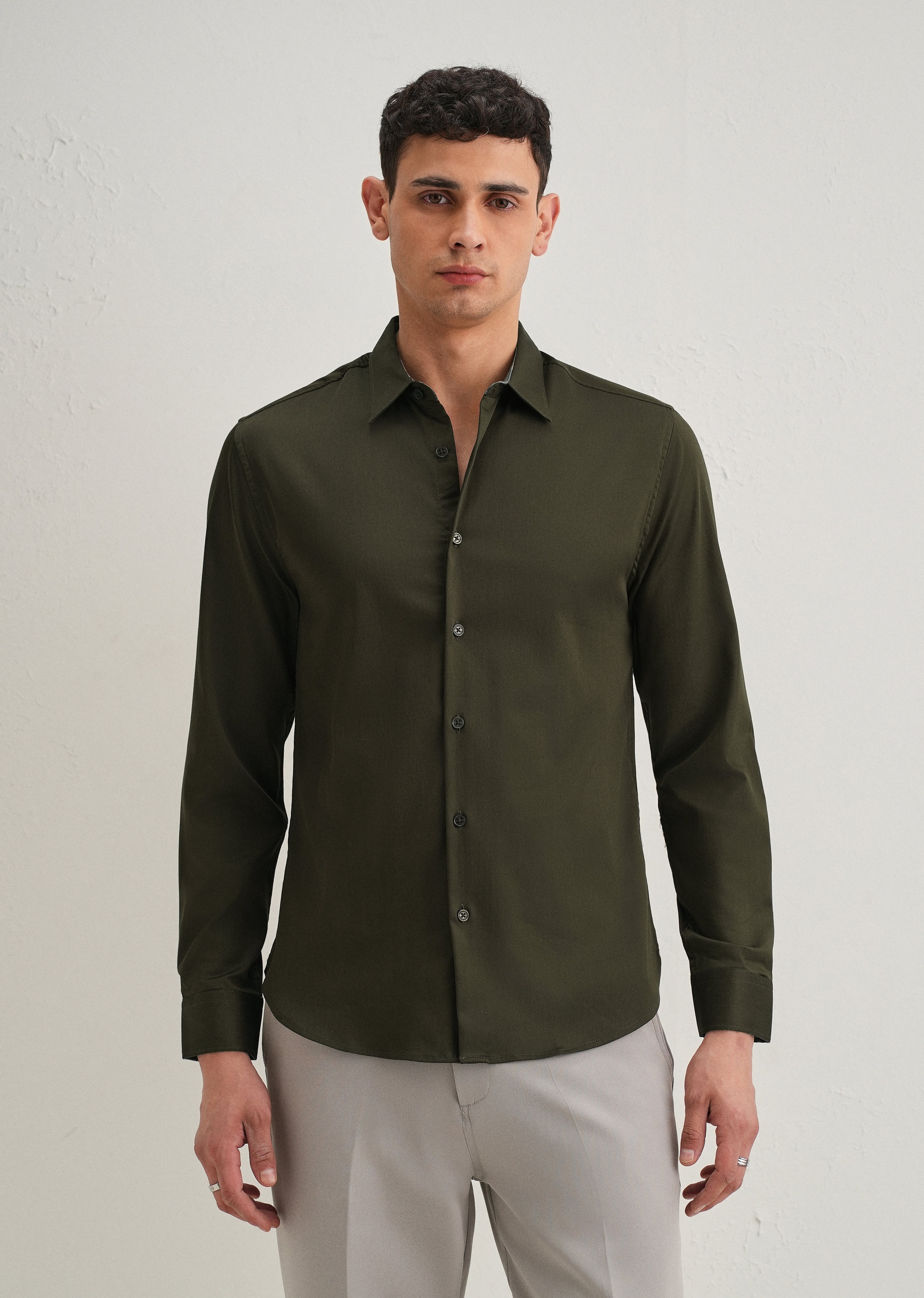 Olive Printed Cuff Shirt
