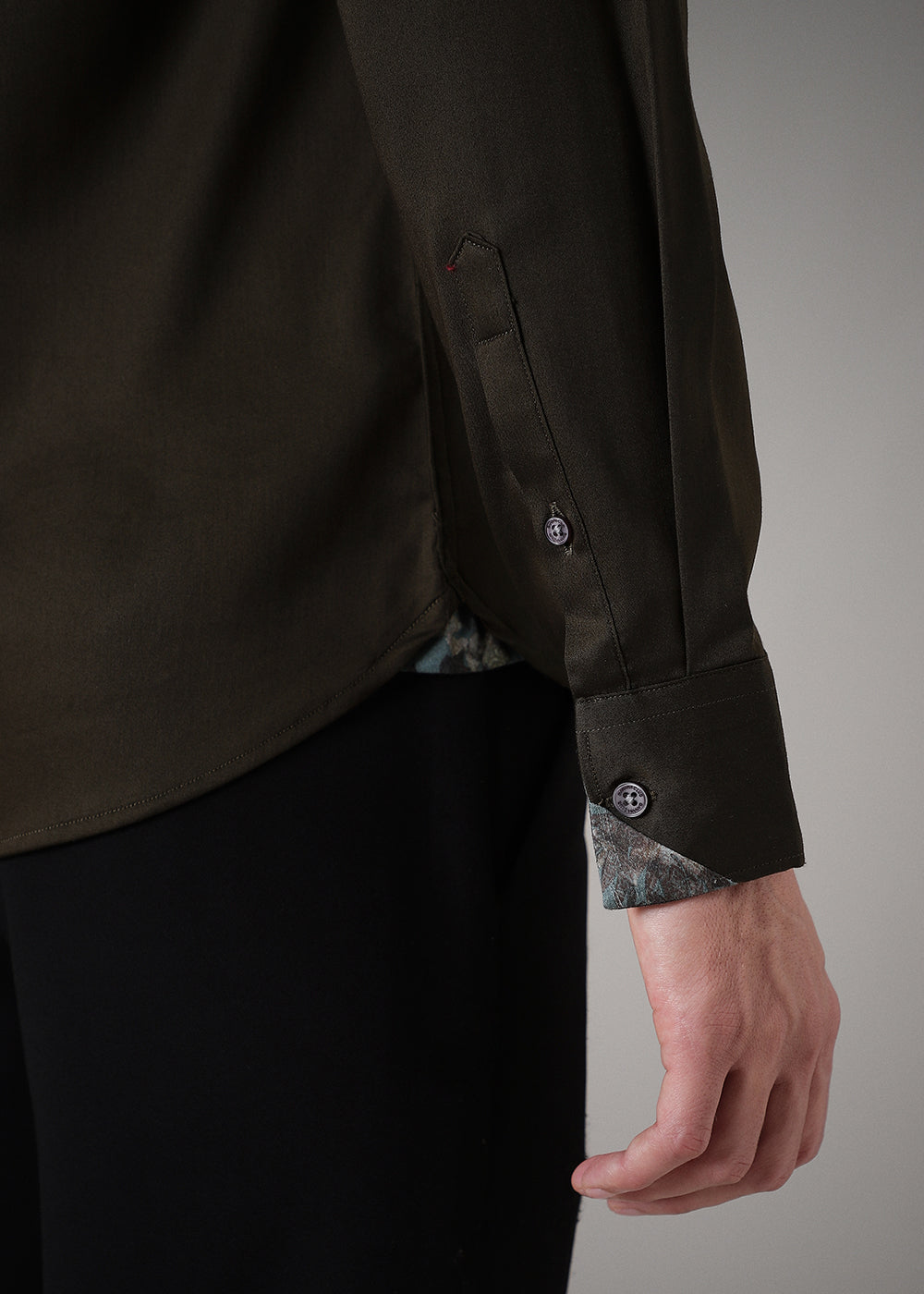 Olive Printed Cuff Shirt