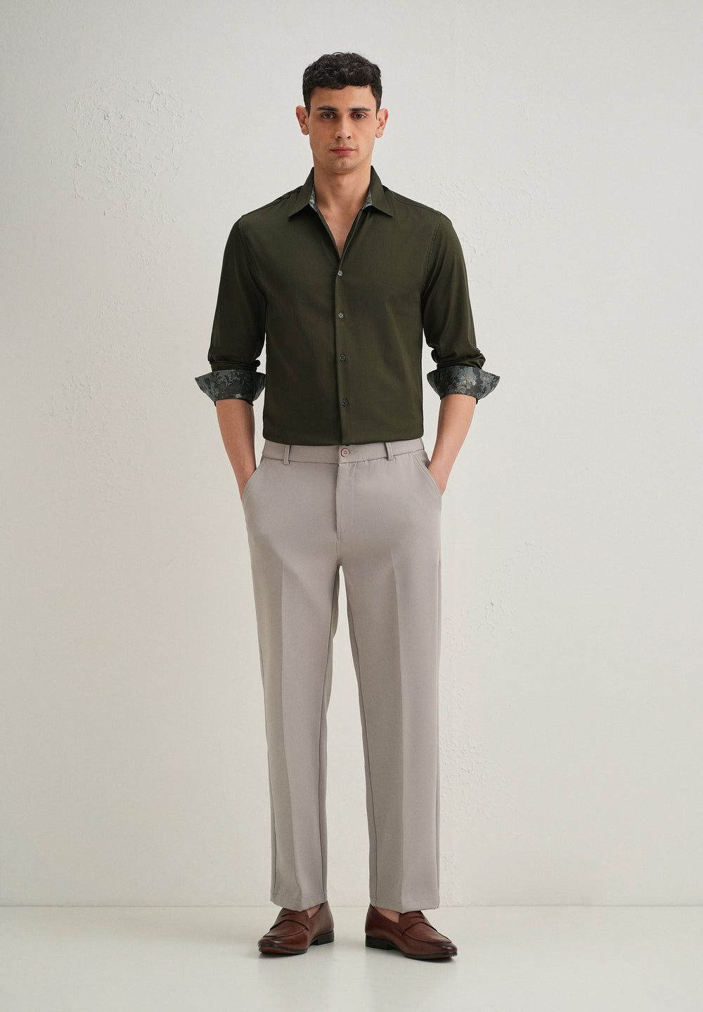 Olive Printed Cuff Shirt