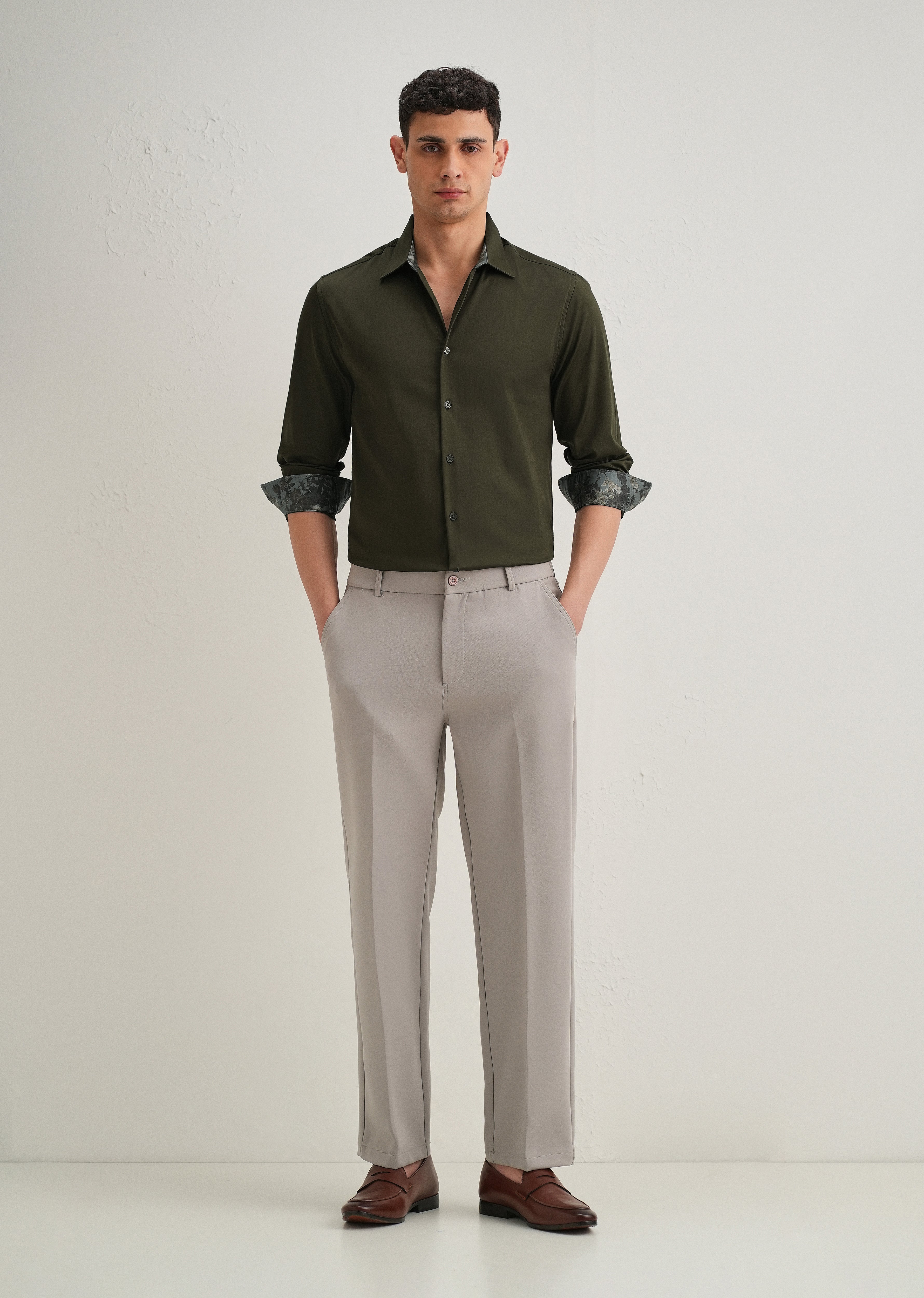 Olive Printed Cuff Shirt