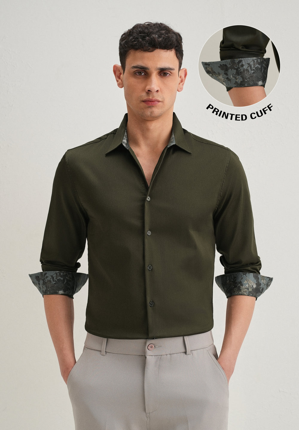 Olive Printed Cuff Shirt