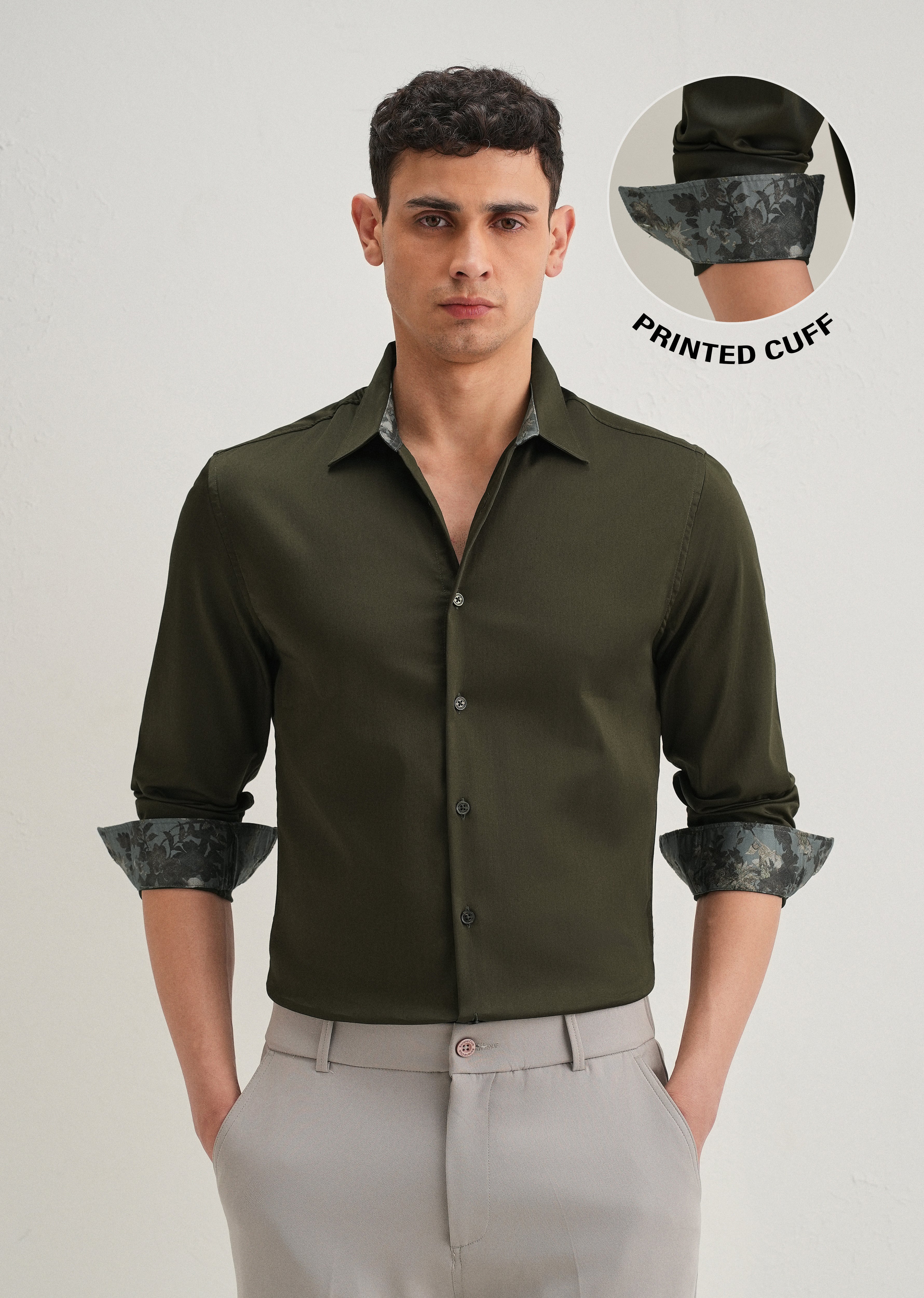 Olive Printed Cuff Shirt