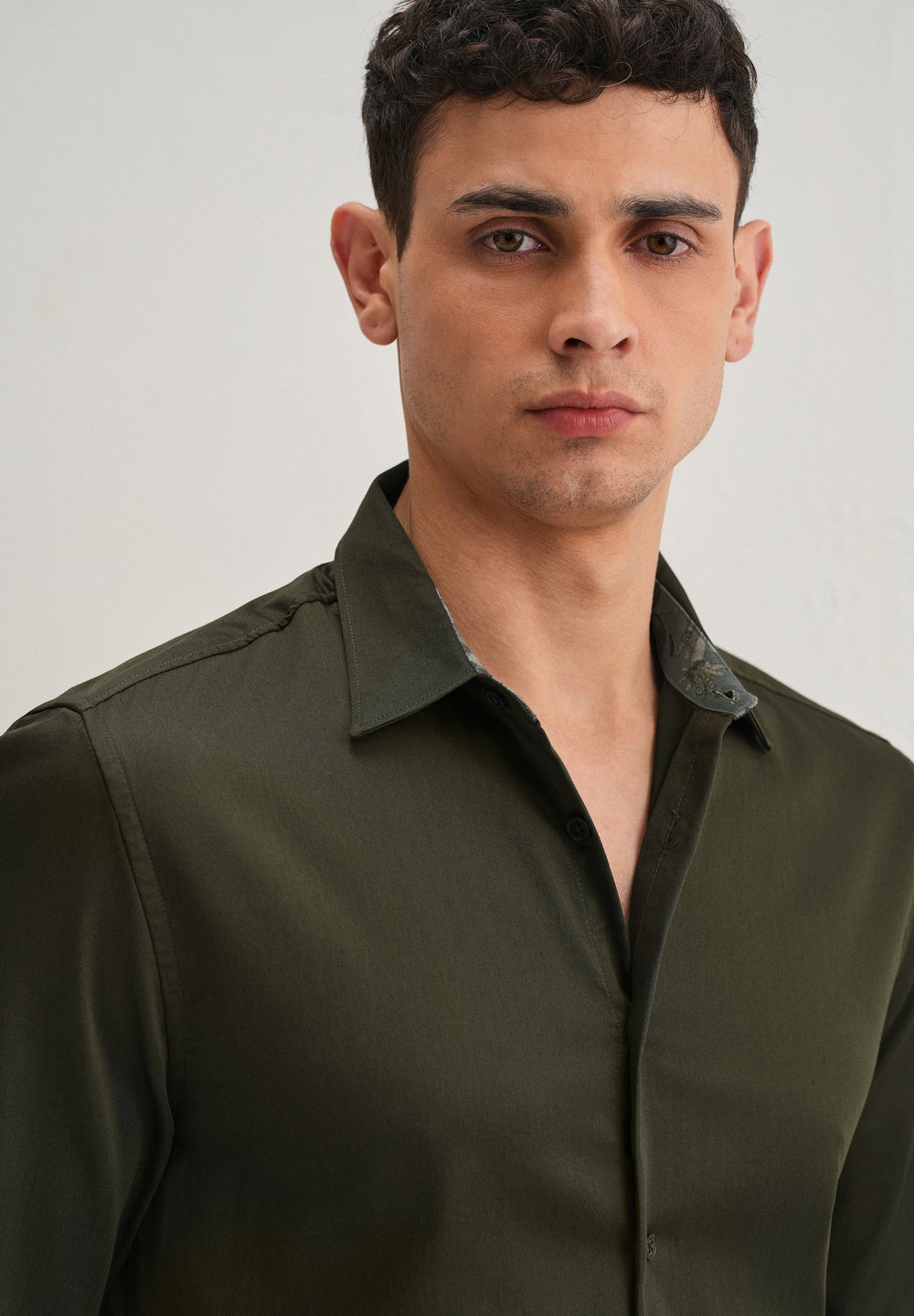 Olive Printed Cuff Shirt