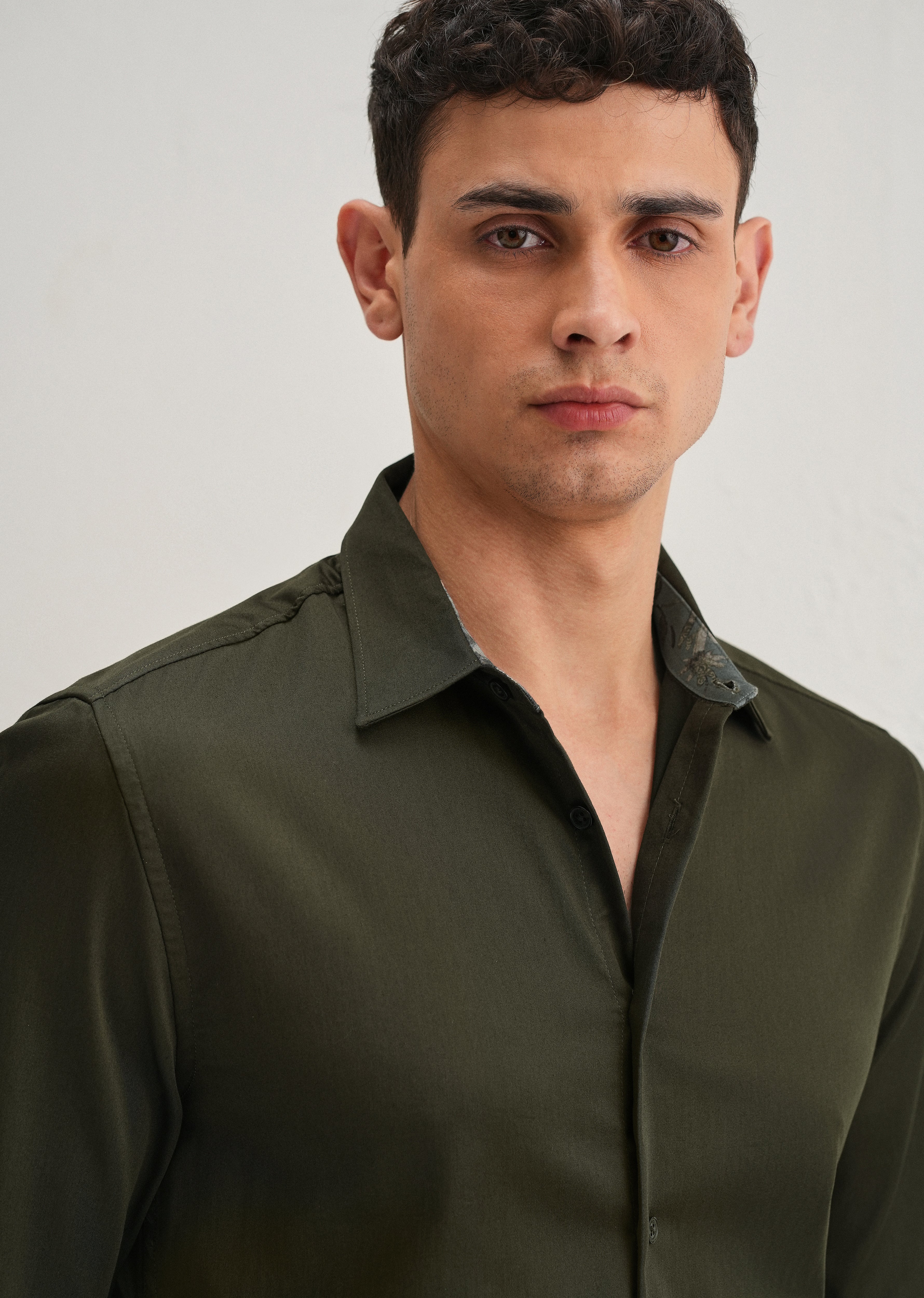 Olive Printed Cuff Shirt