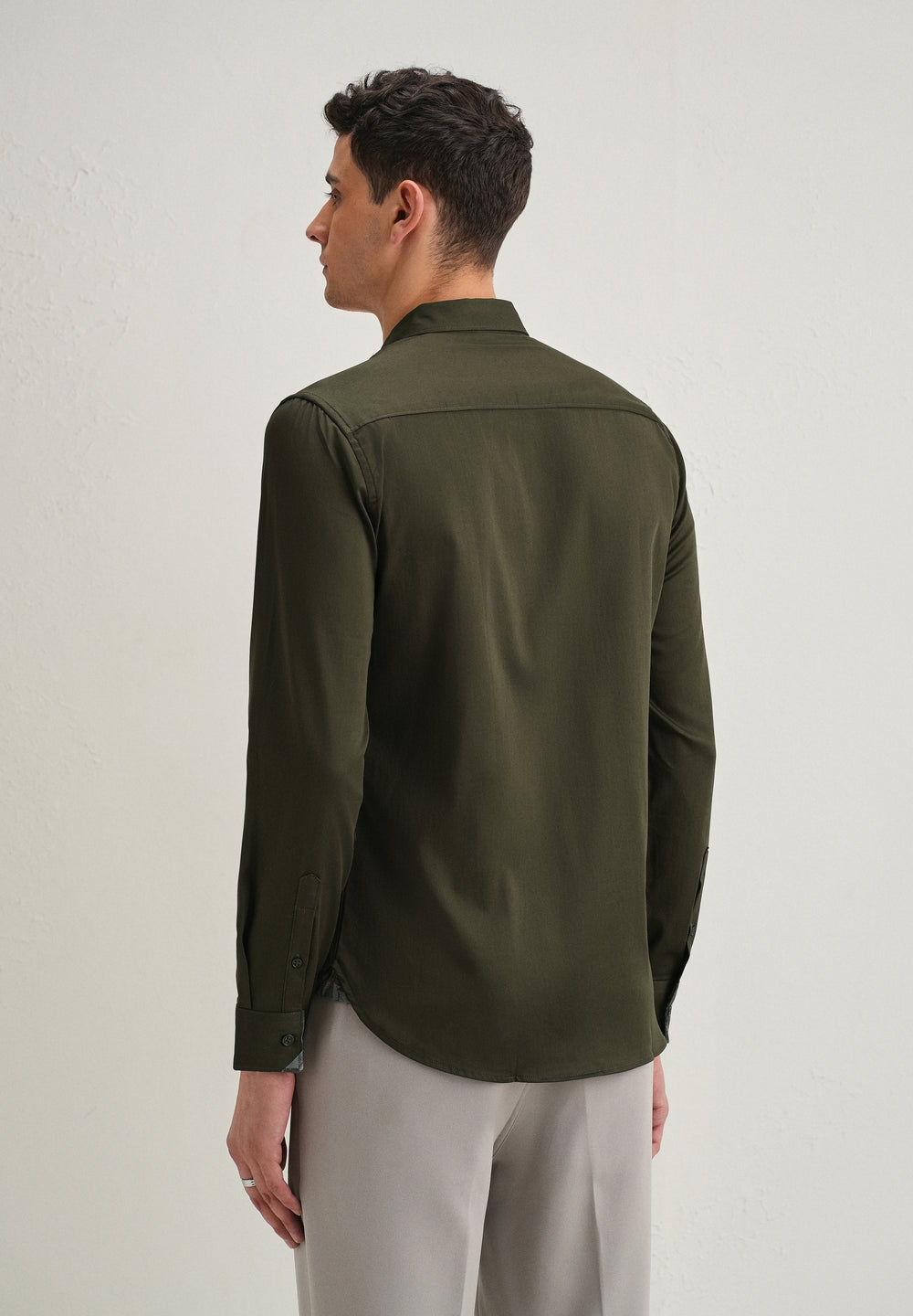 Olive Printed Cuff Shirt