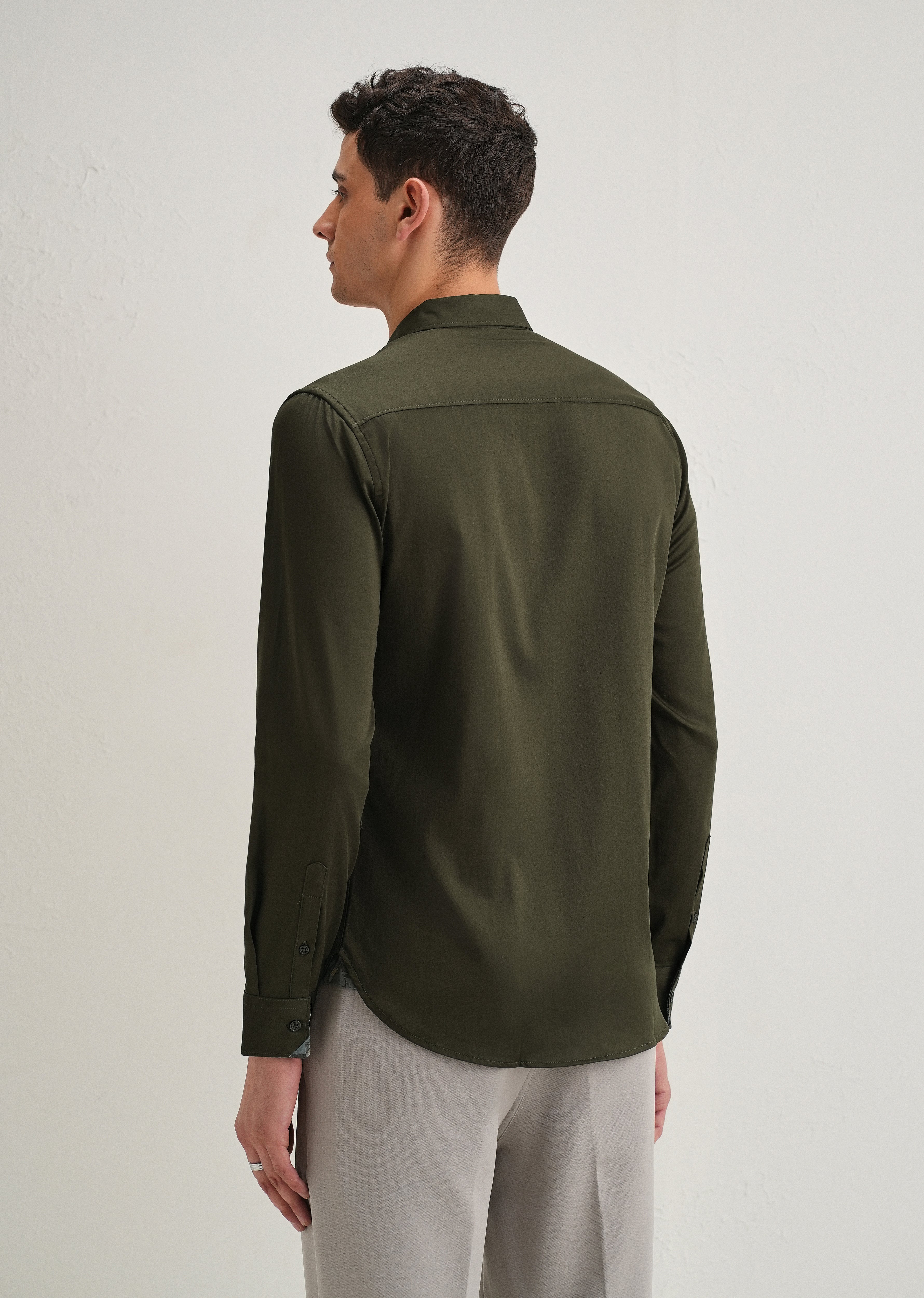 Olive Printed Cuff Shirt