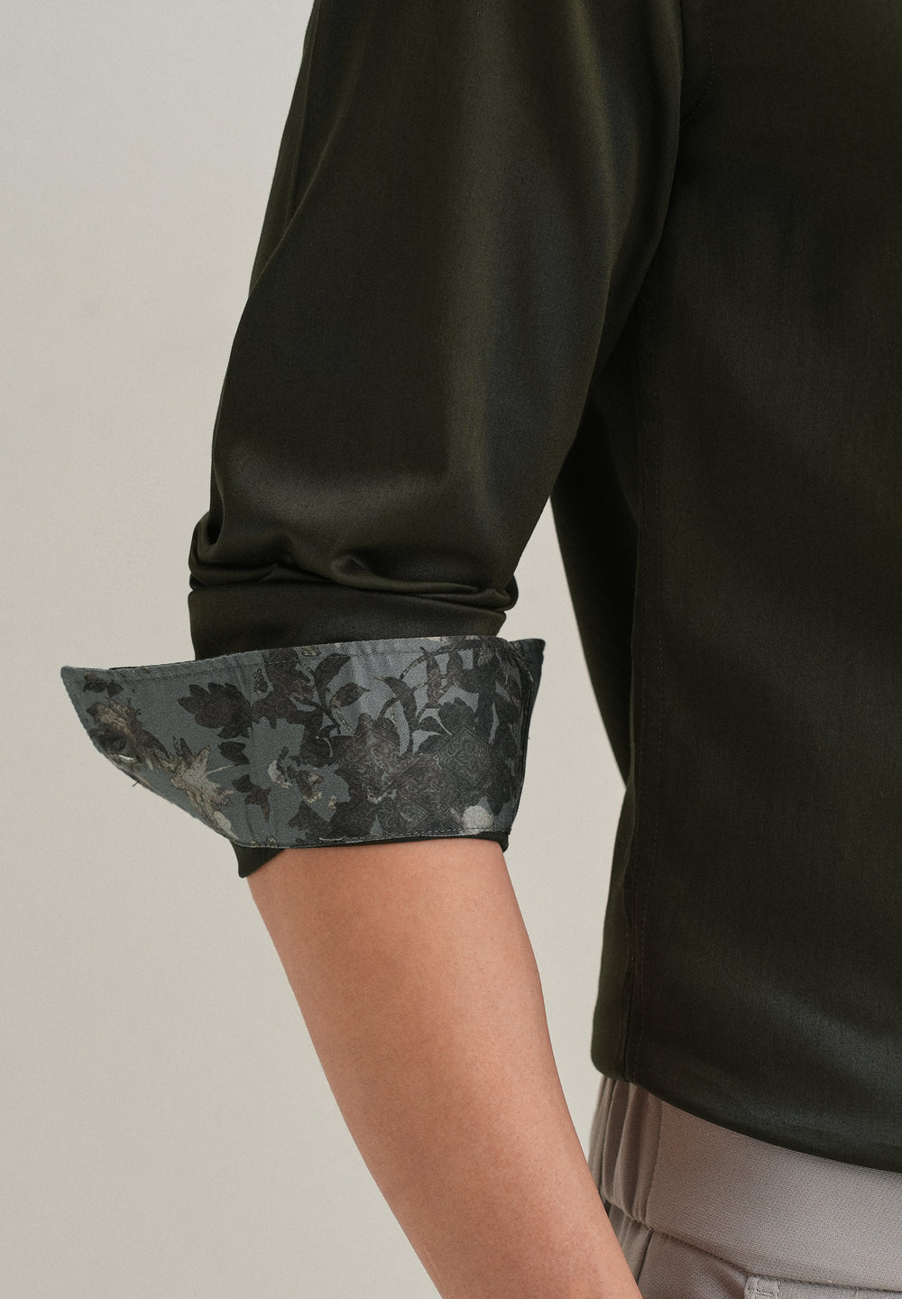 Olive Printed Cuff Shirt