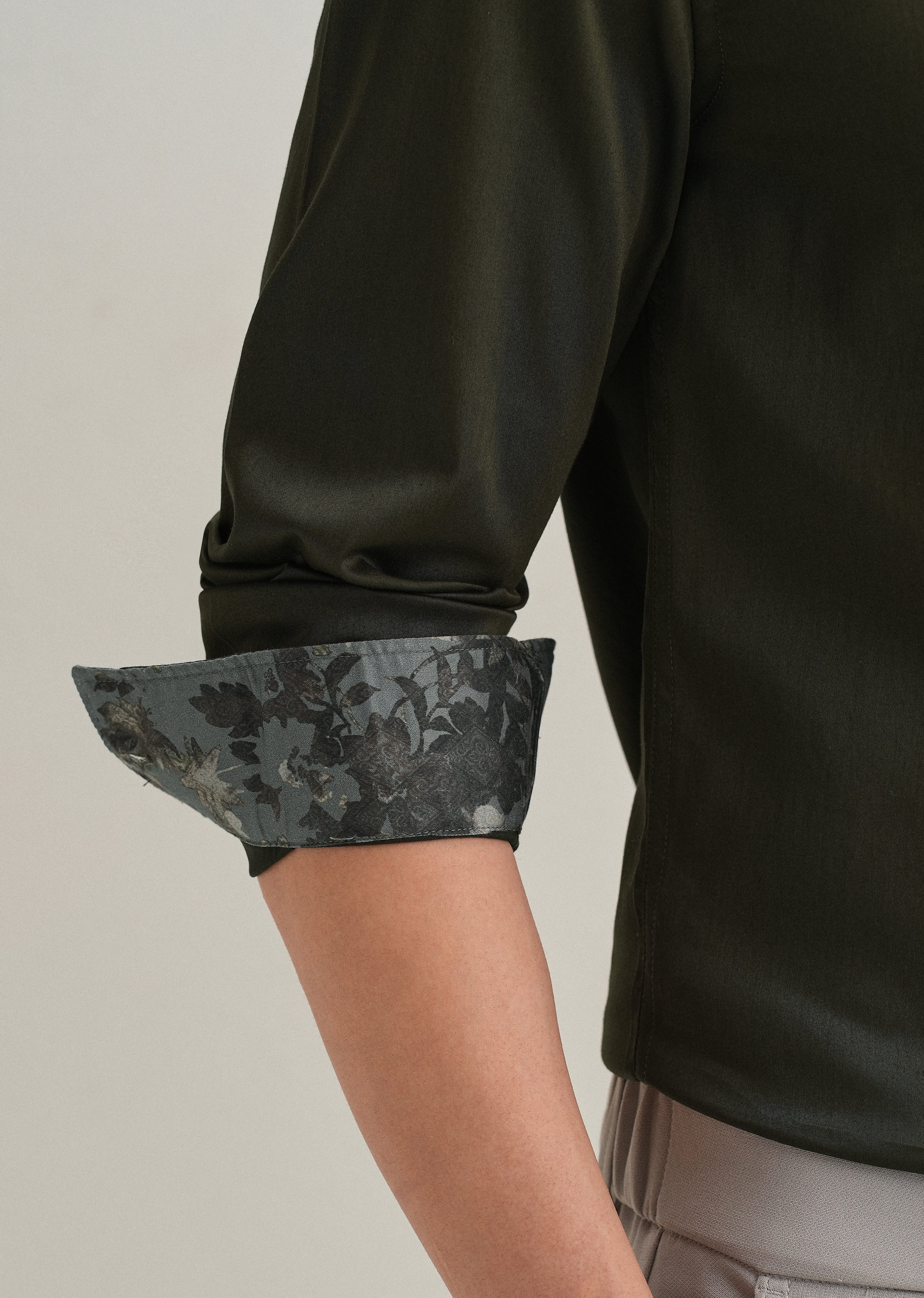 Olive Printed Cuff Shirt
