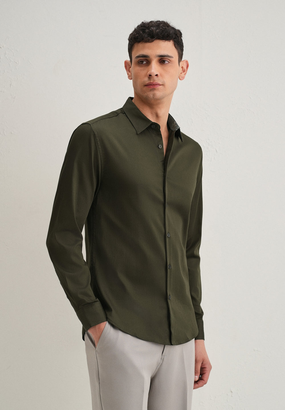 Olive Printed Cuff Shirt