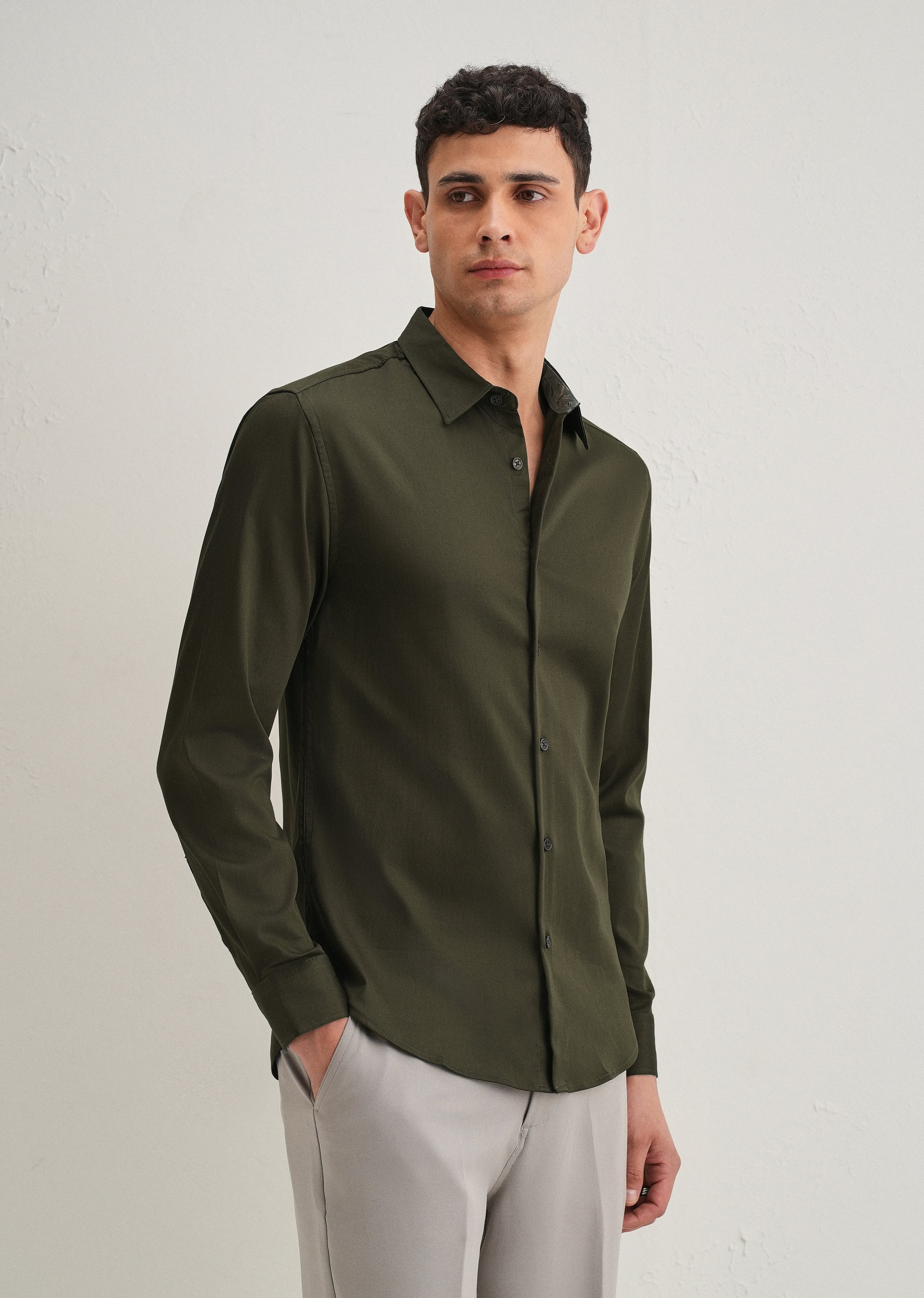 Olive Printed Cuff Shirt