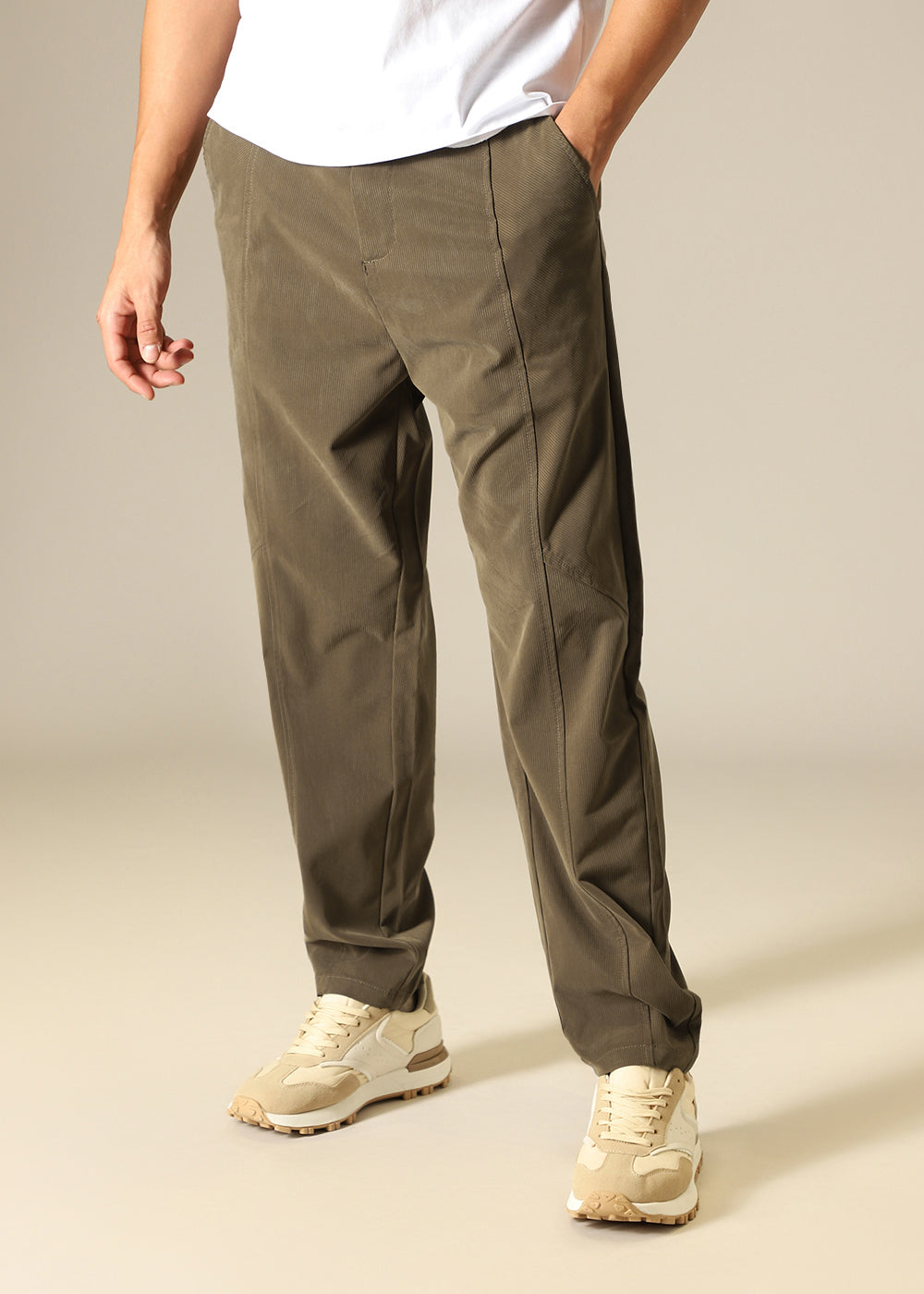 Light Olive Striped Relaxed Fit Trouser