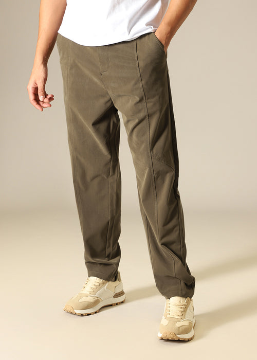 Light Olive Striped Relaxed Fit Trouser