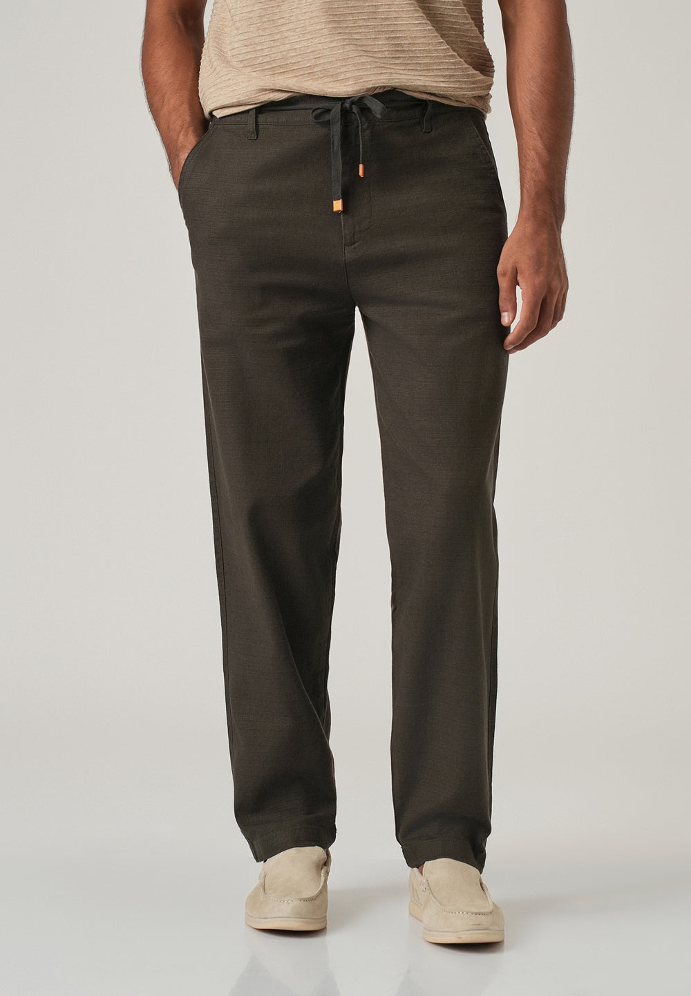 Olive Linen-Look Cotton Trousers