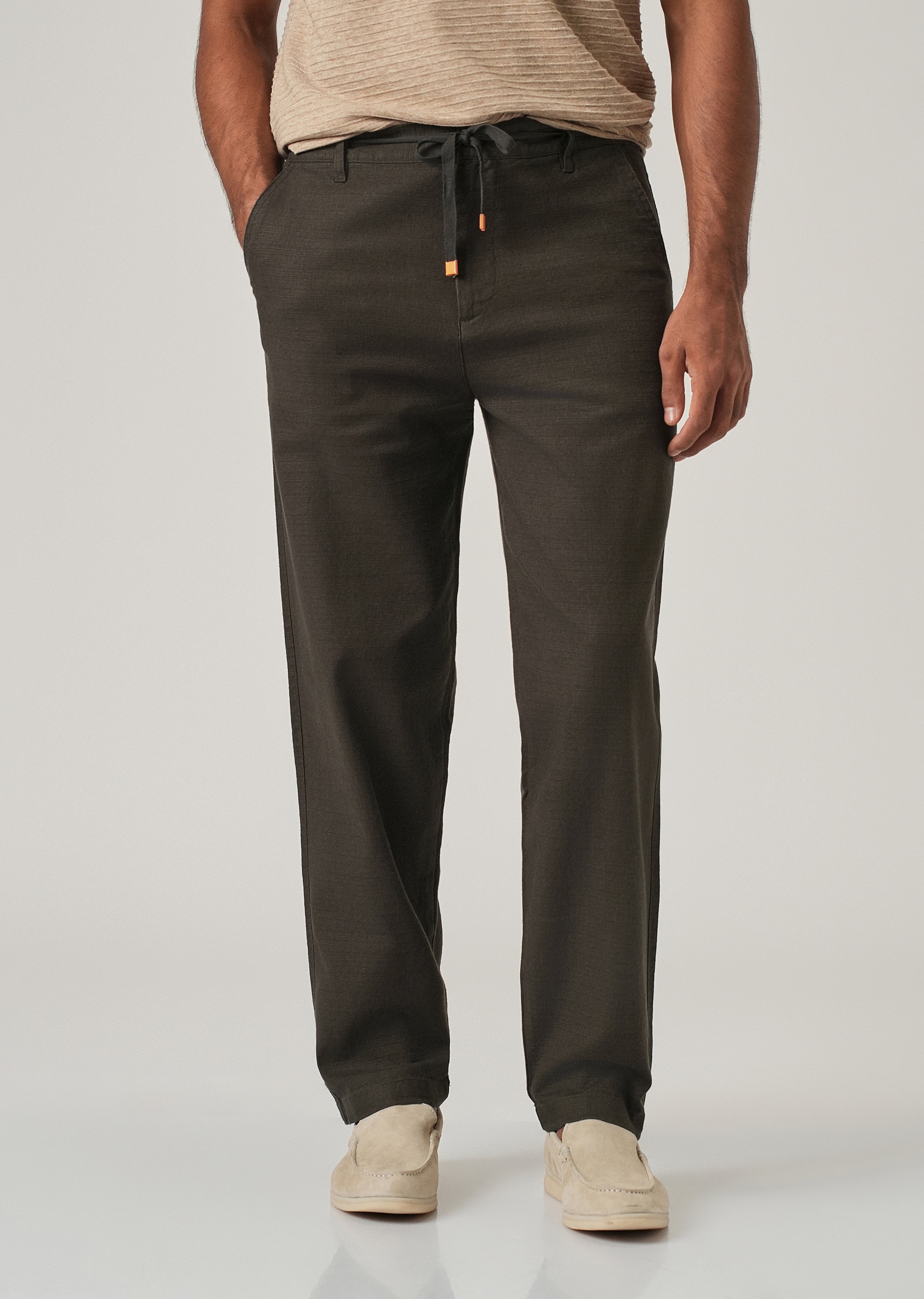 Olive Linen-Look Cotton Trousers