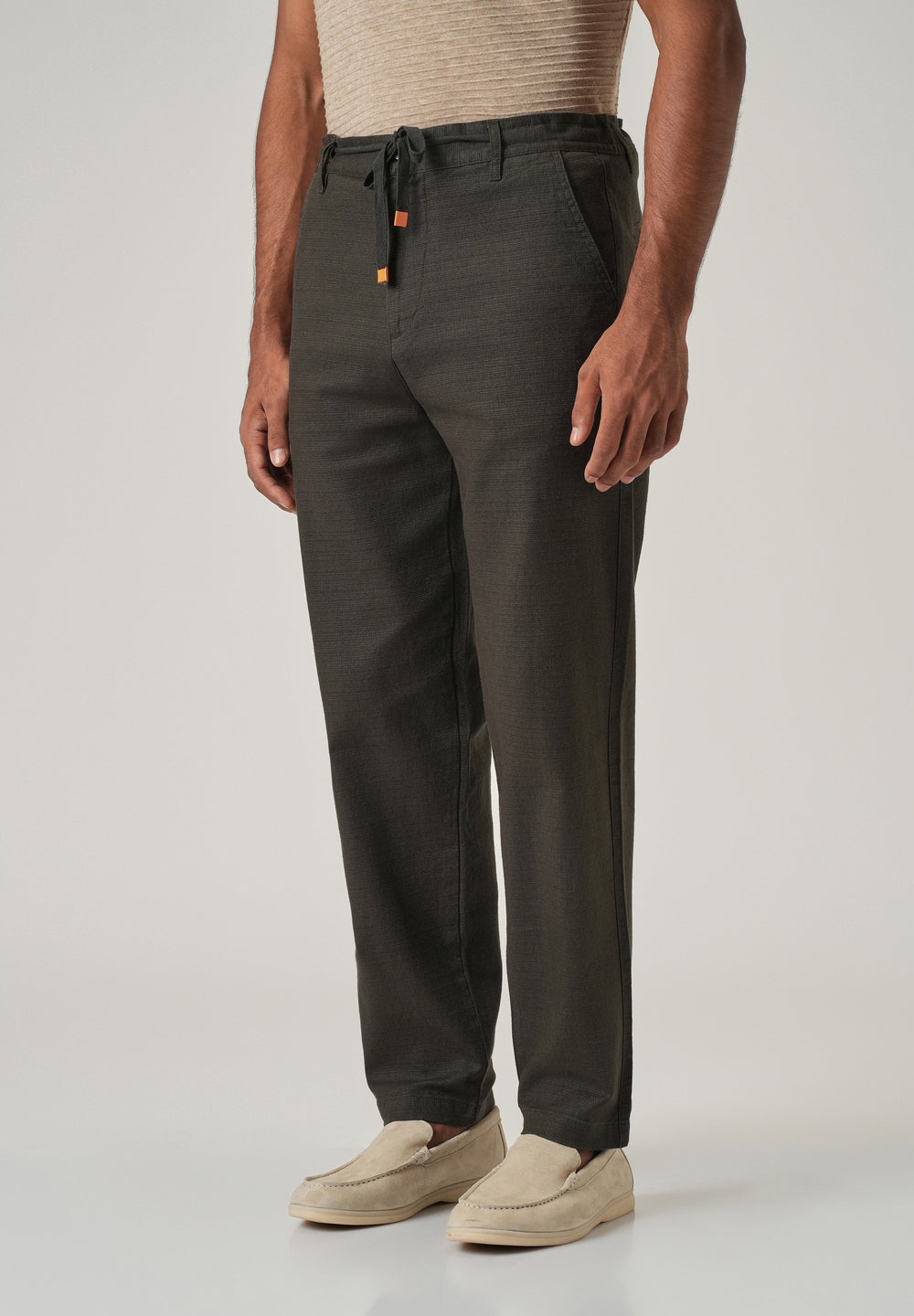 Olive Linen-Look Cotton Trousers