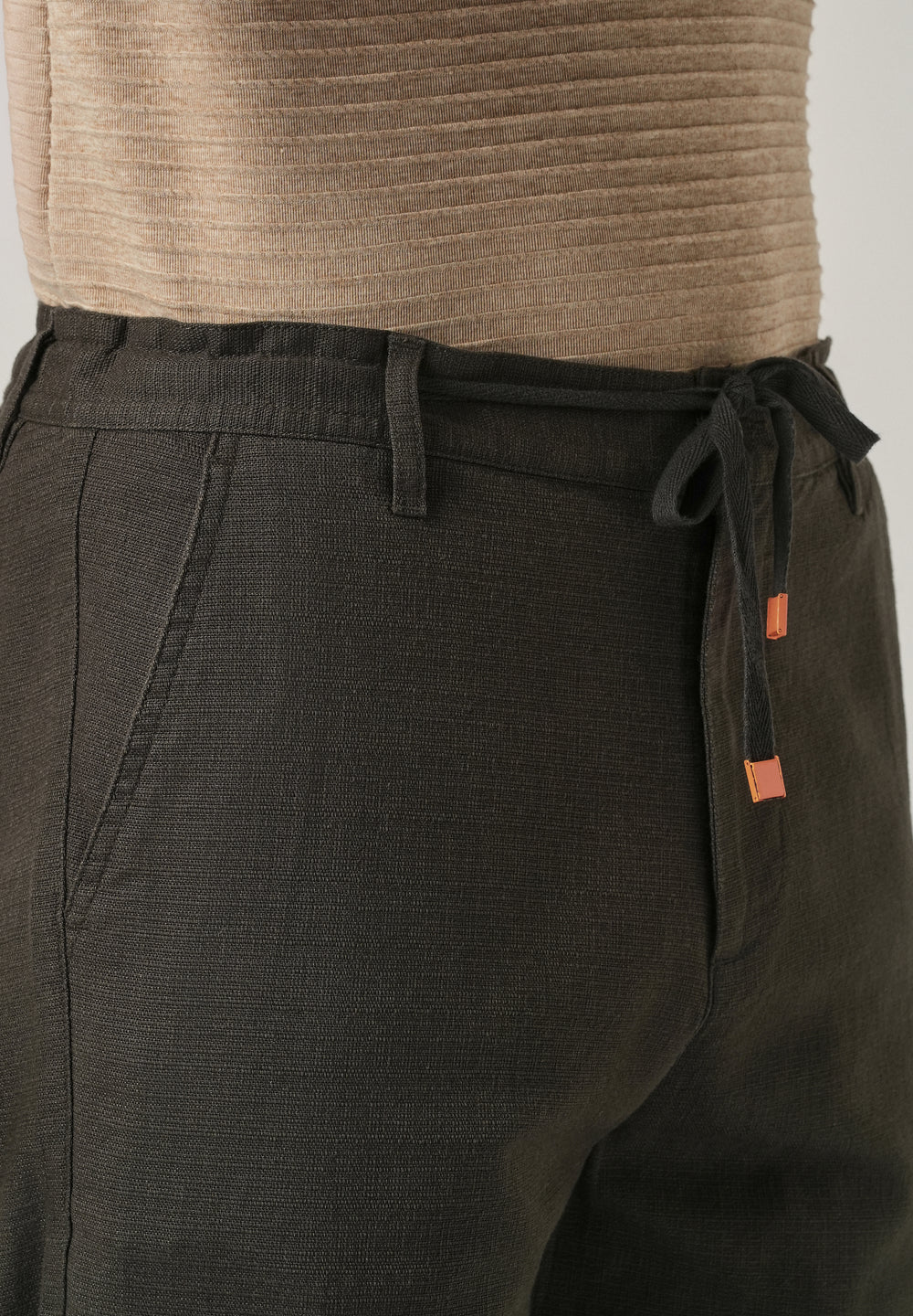 Olive Linen-Look Cotton Trousers