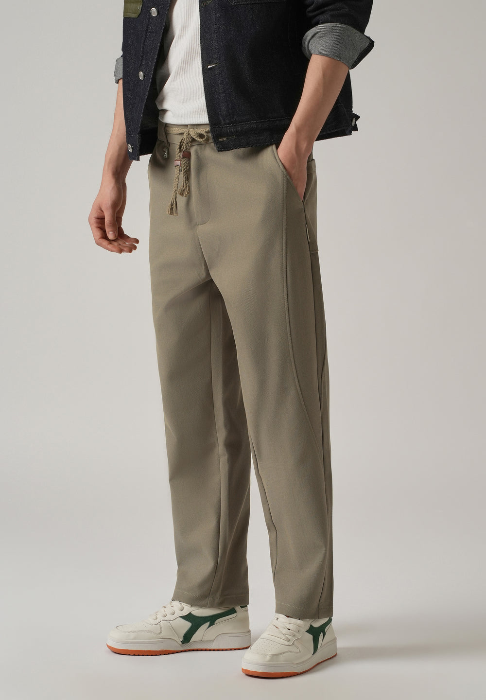 Olive Relaxed Fit Tie Waist Pant