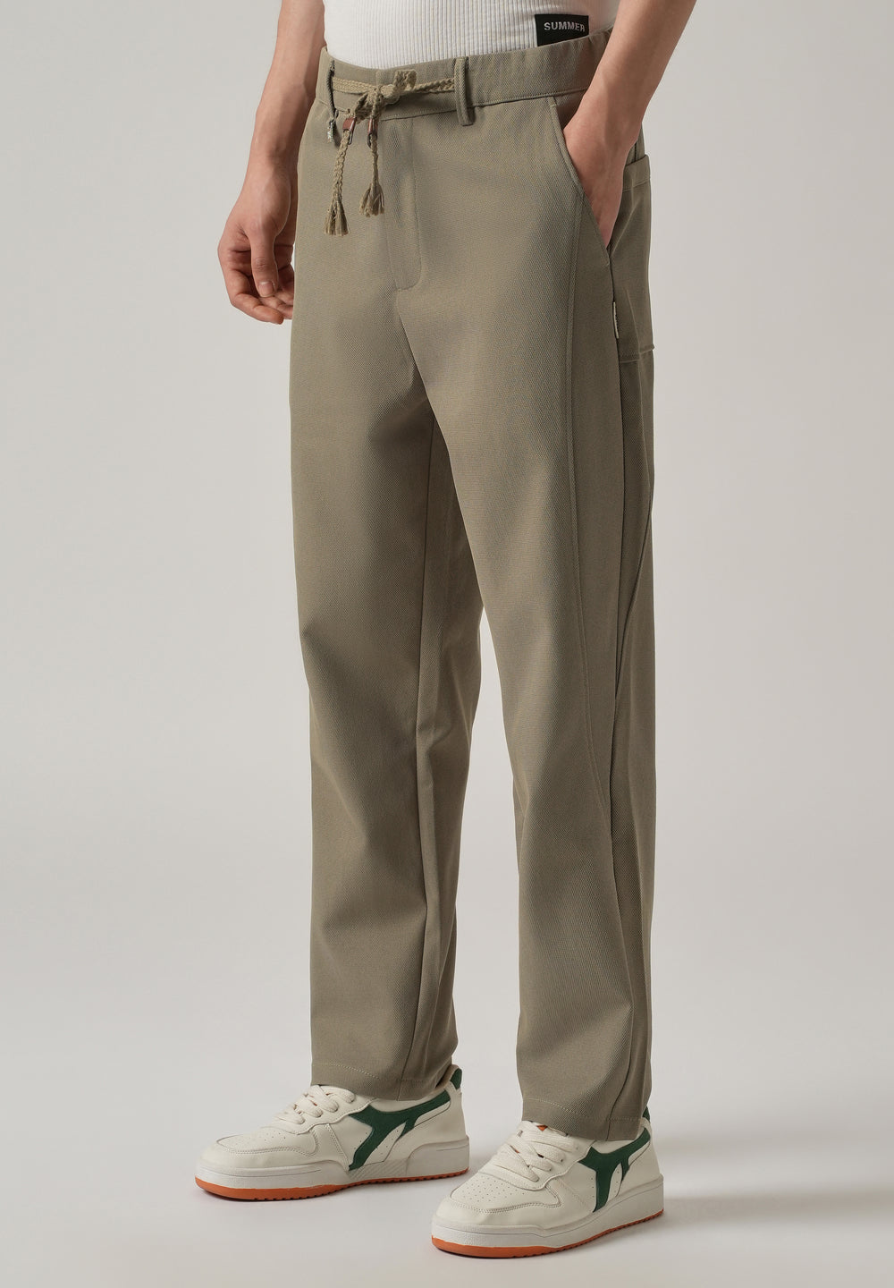 Olive Relaxed Fit Tie Waist Pant
