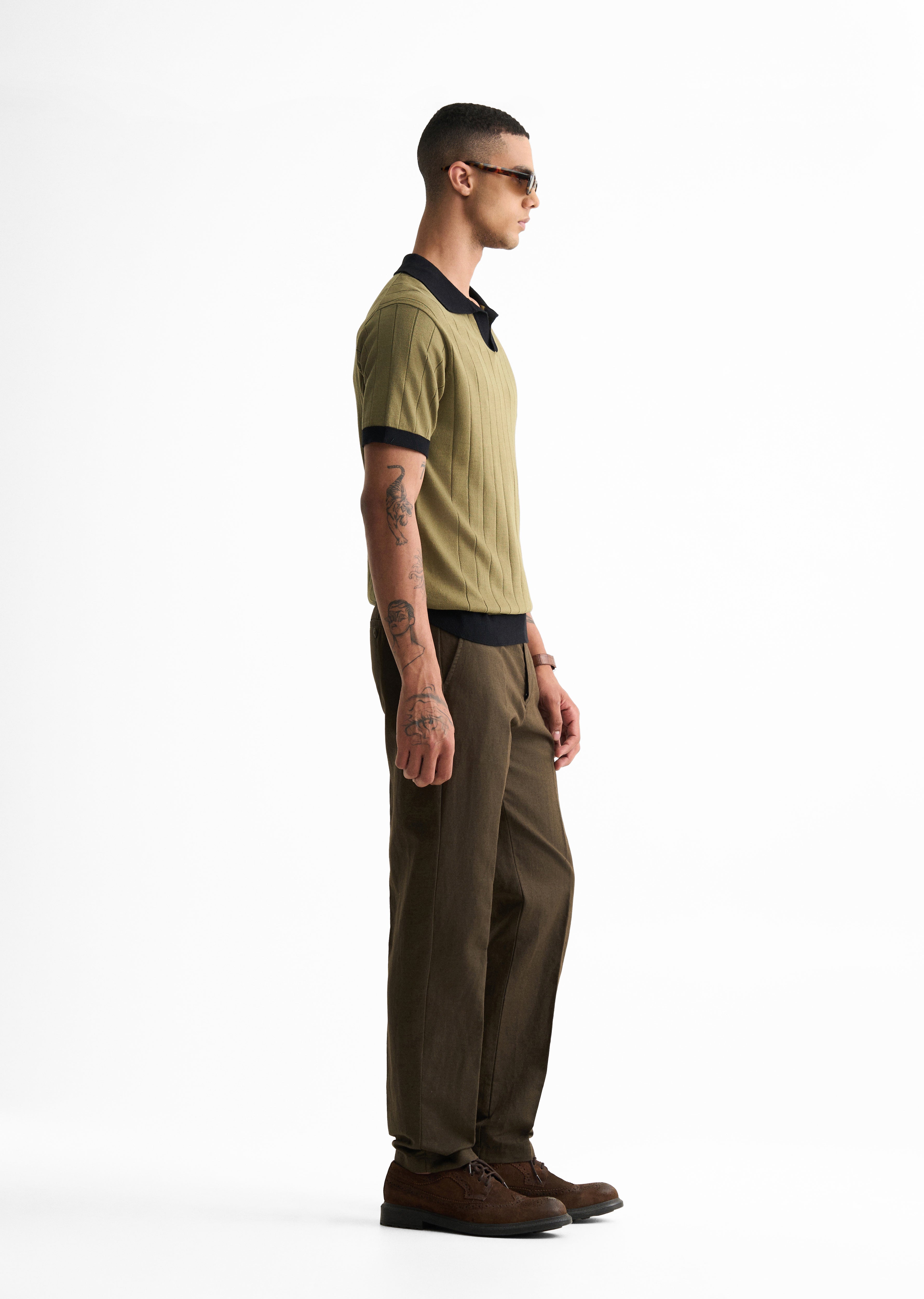 Olive Rib Knitted Polo