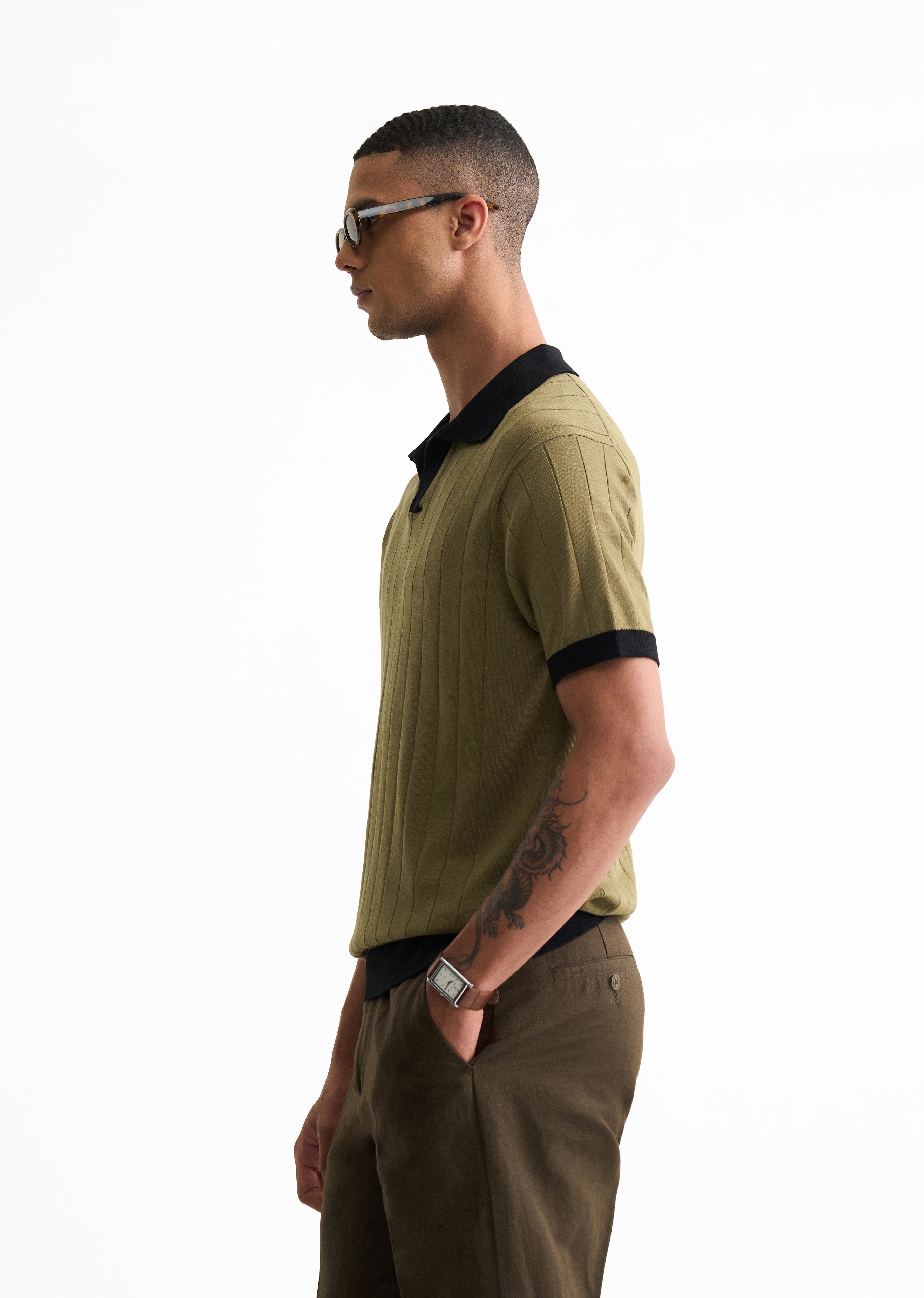 Olive Rib Knitted Polo