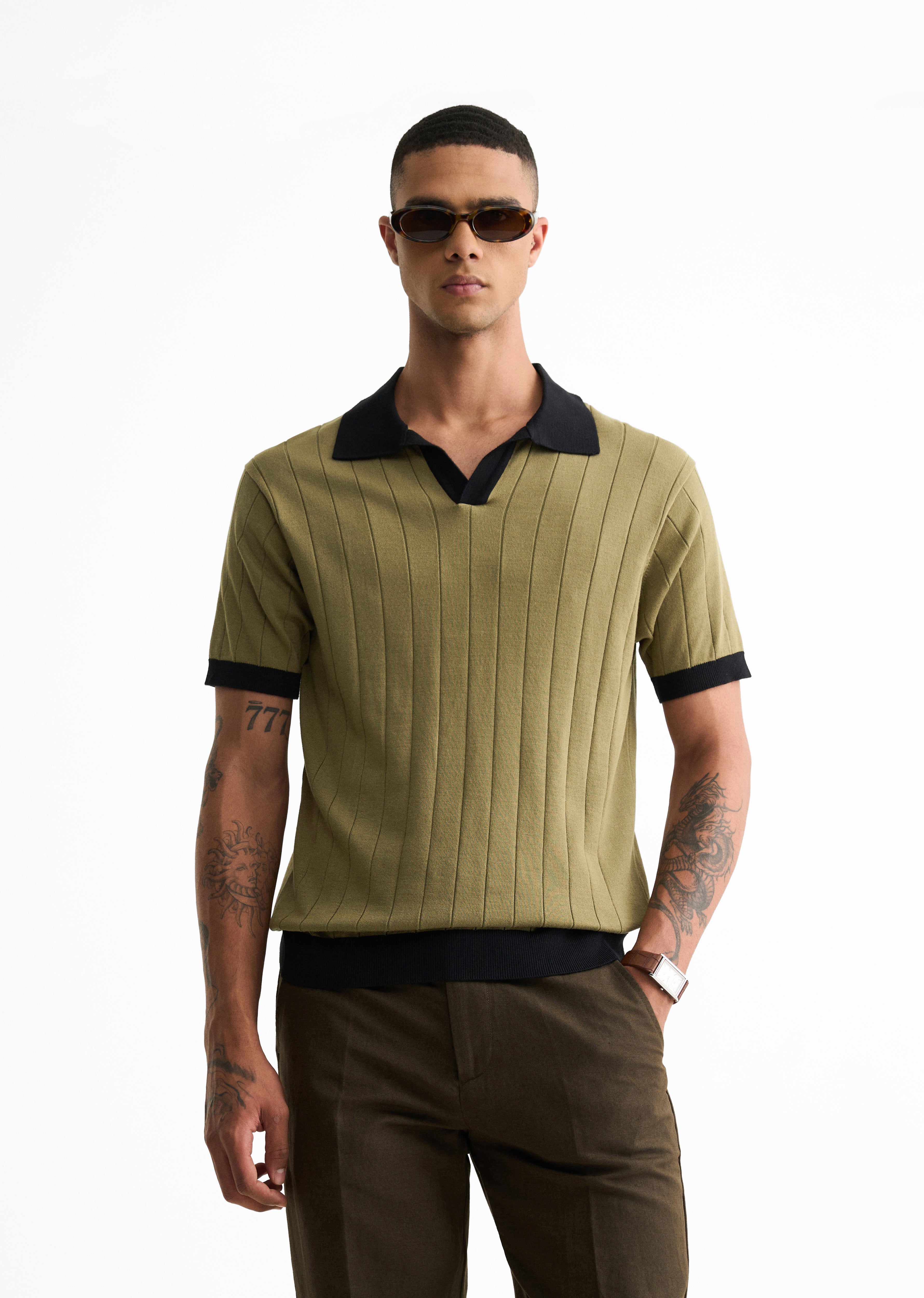 Olive Rib Knitted Polo