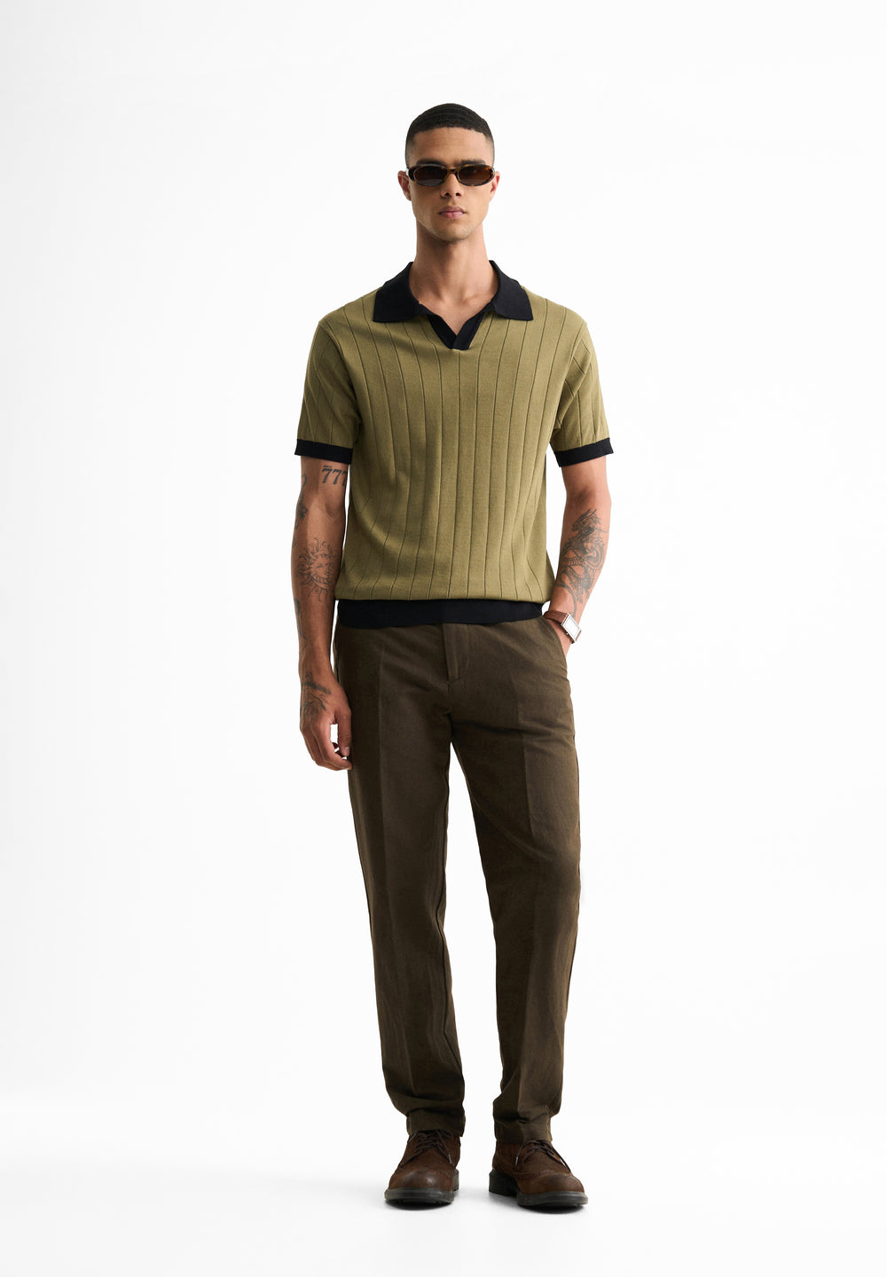 Olive Rib Knitted Polo