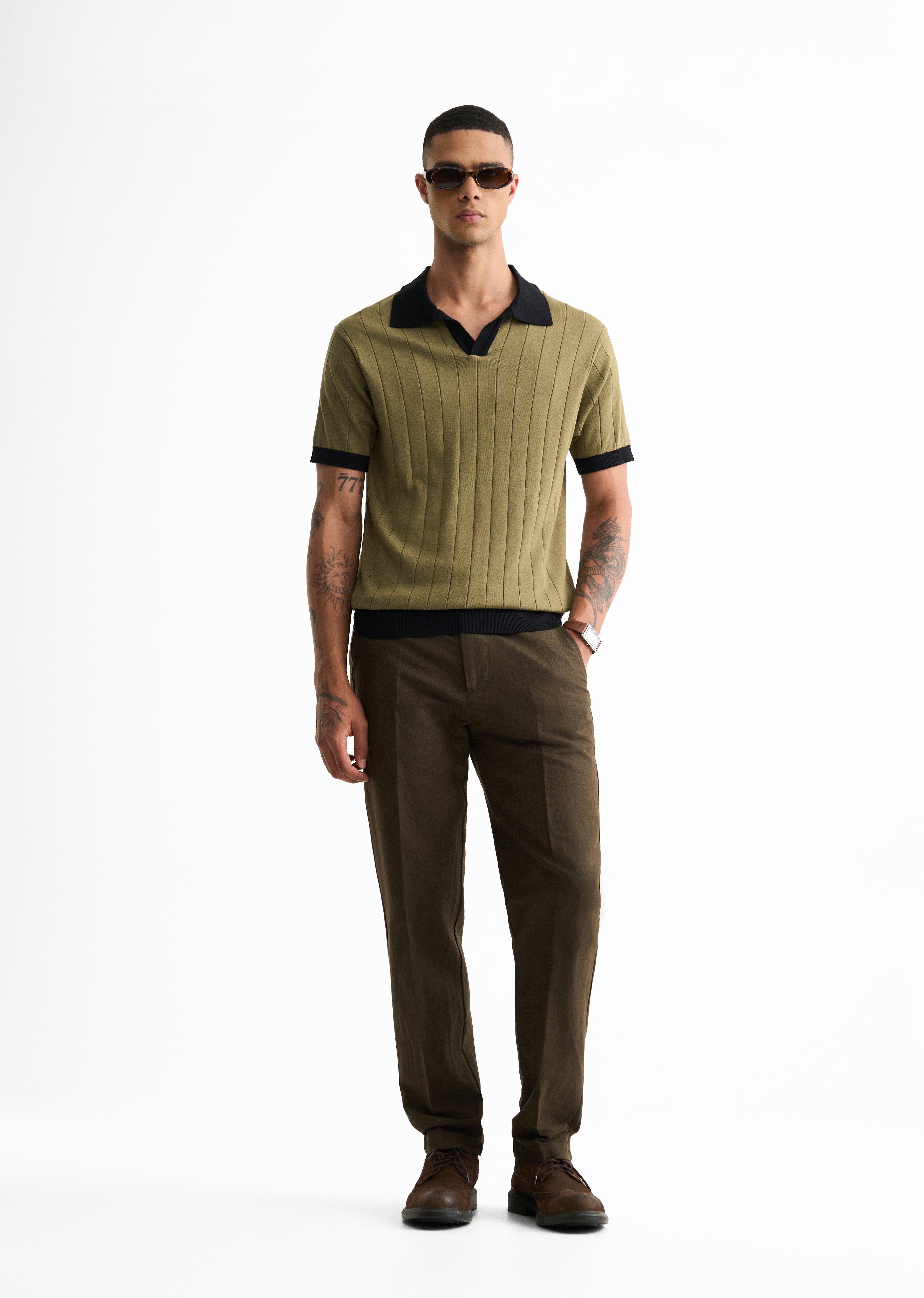 Olive Rib Knitted Polo
