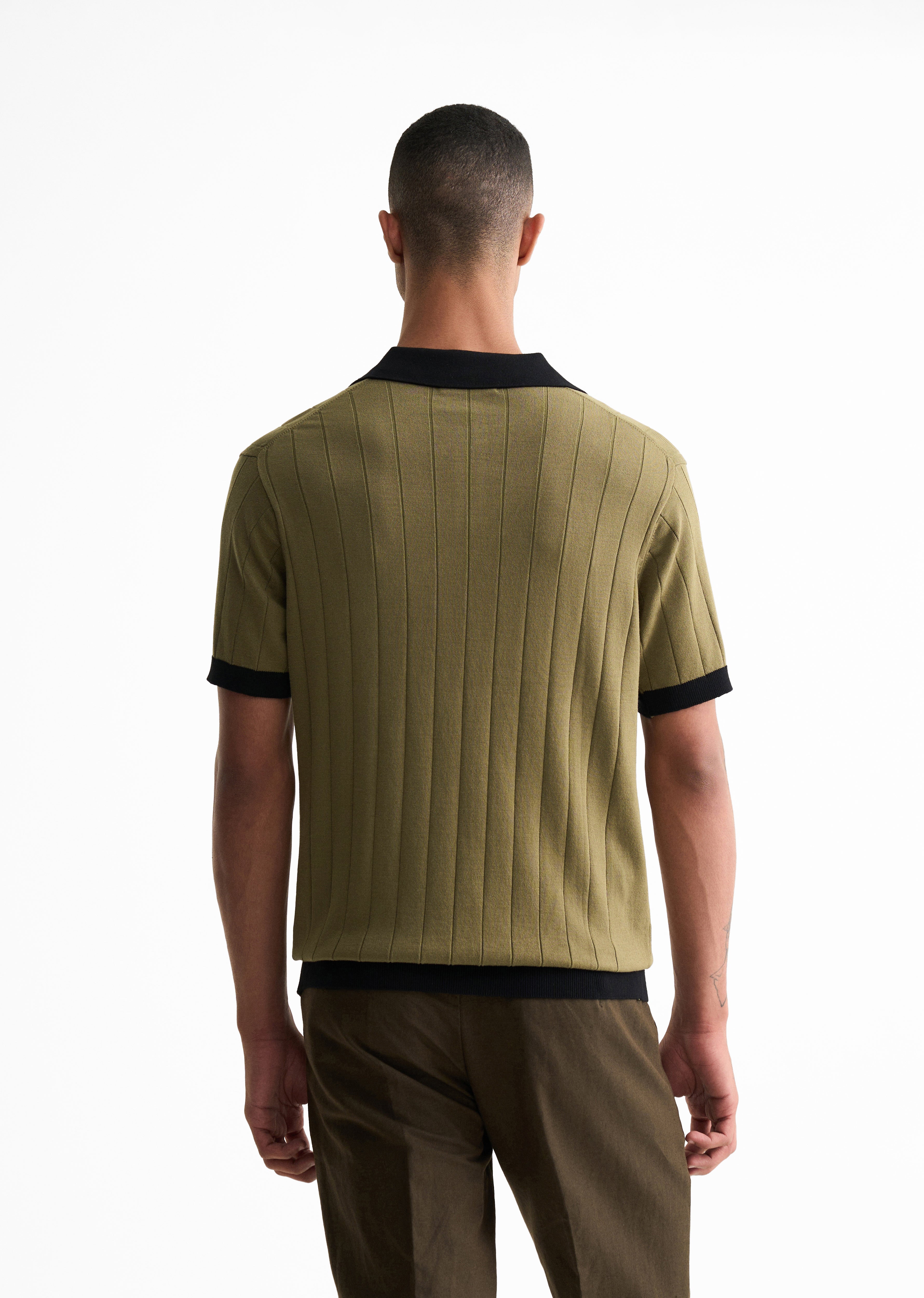 Olive Rib Knitted Polo