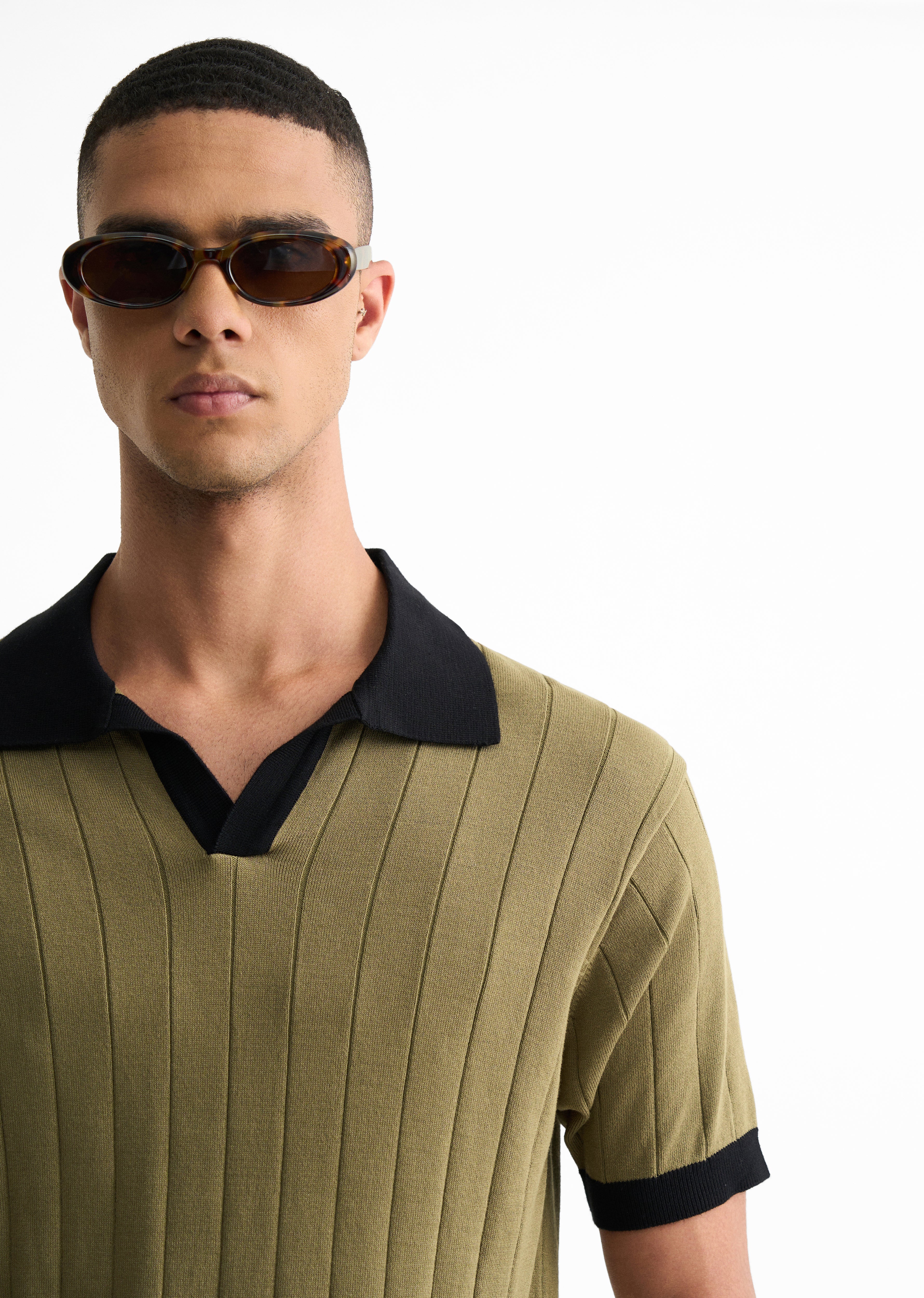 Olive Rib Knitted Polo