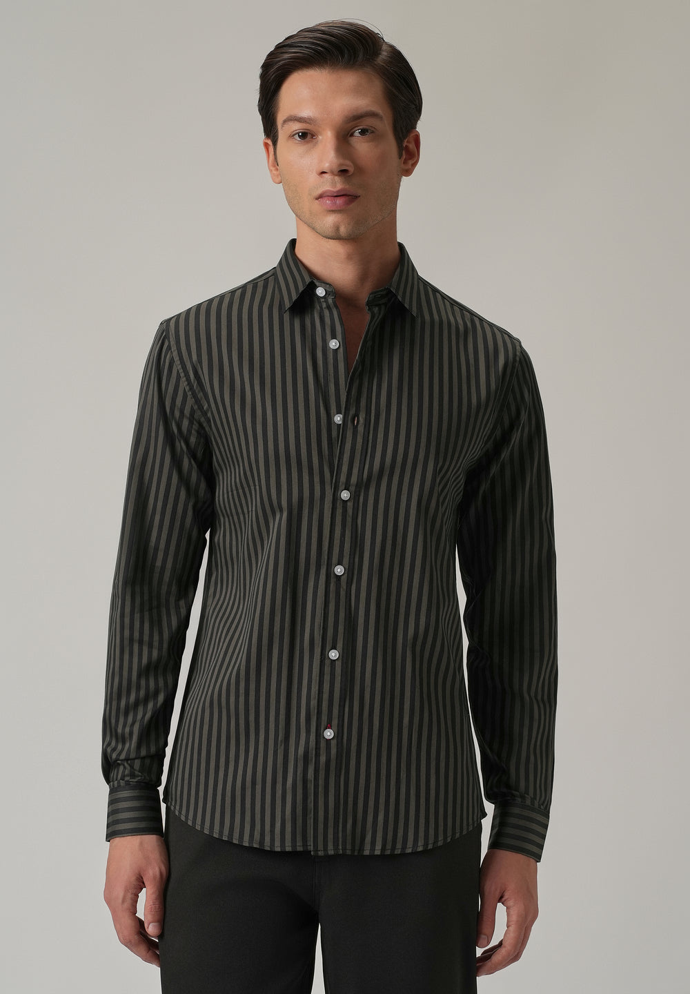 Olive Satin Pin Stripe Shirt