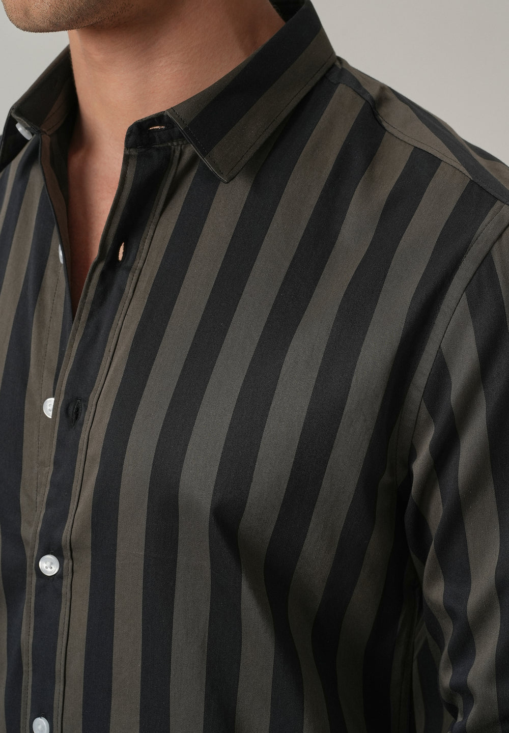 Olive Satin Striped Shirt