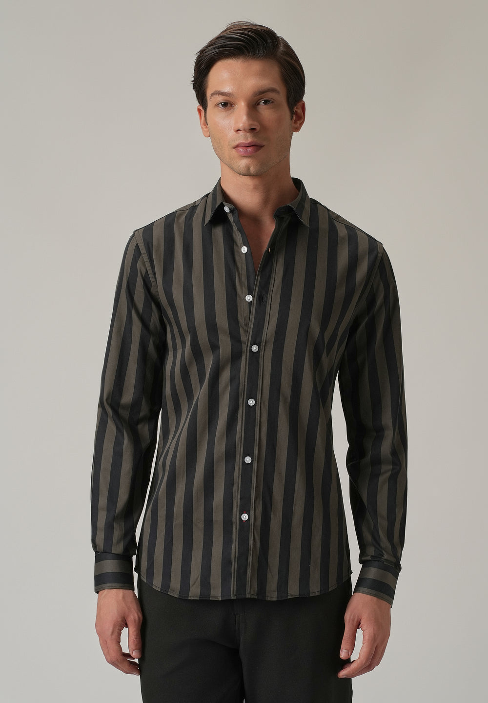 Olive Satin Striped Shirt
