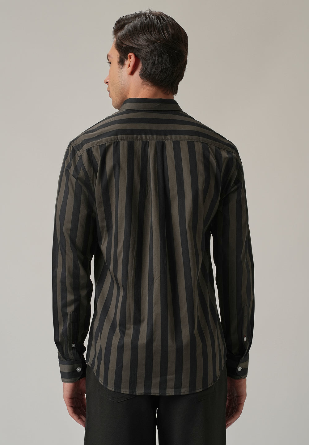 Olive Satin Striped Shirt
