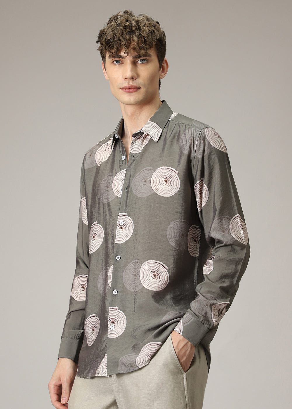 Olive Spiral Print Shirt