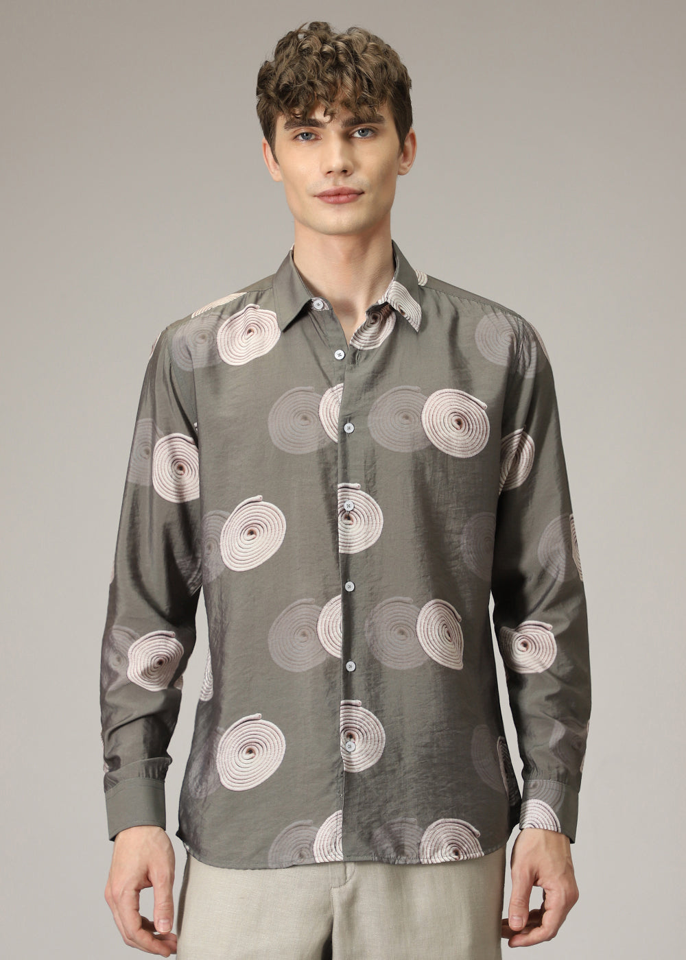 Olive Spiral Print Shirt