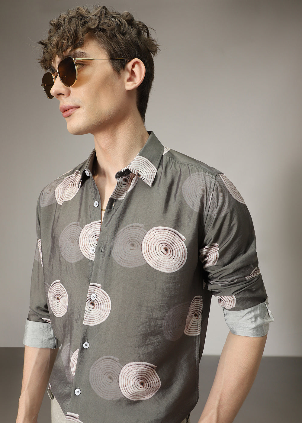 Olive Spiral Print Shirt