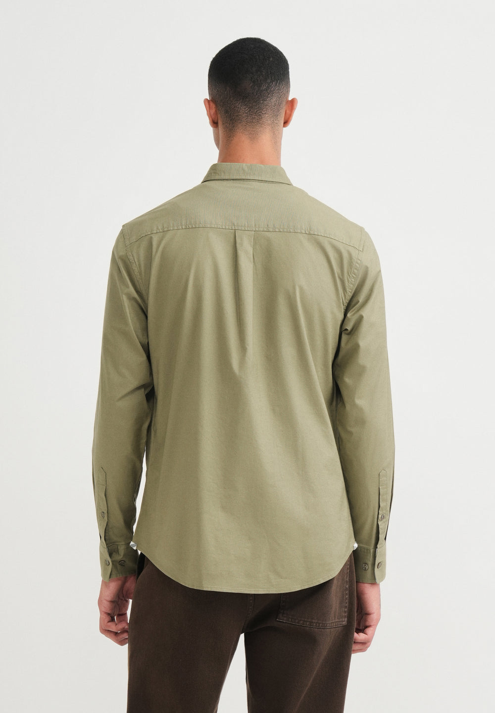 Olive Striped Placket Cotton Shirt