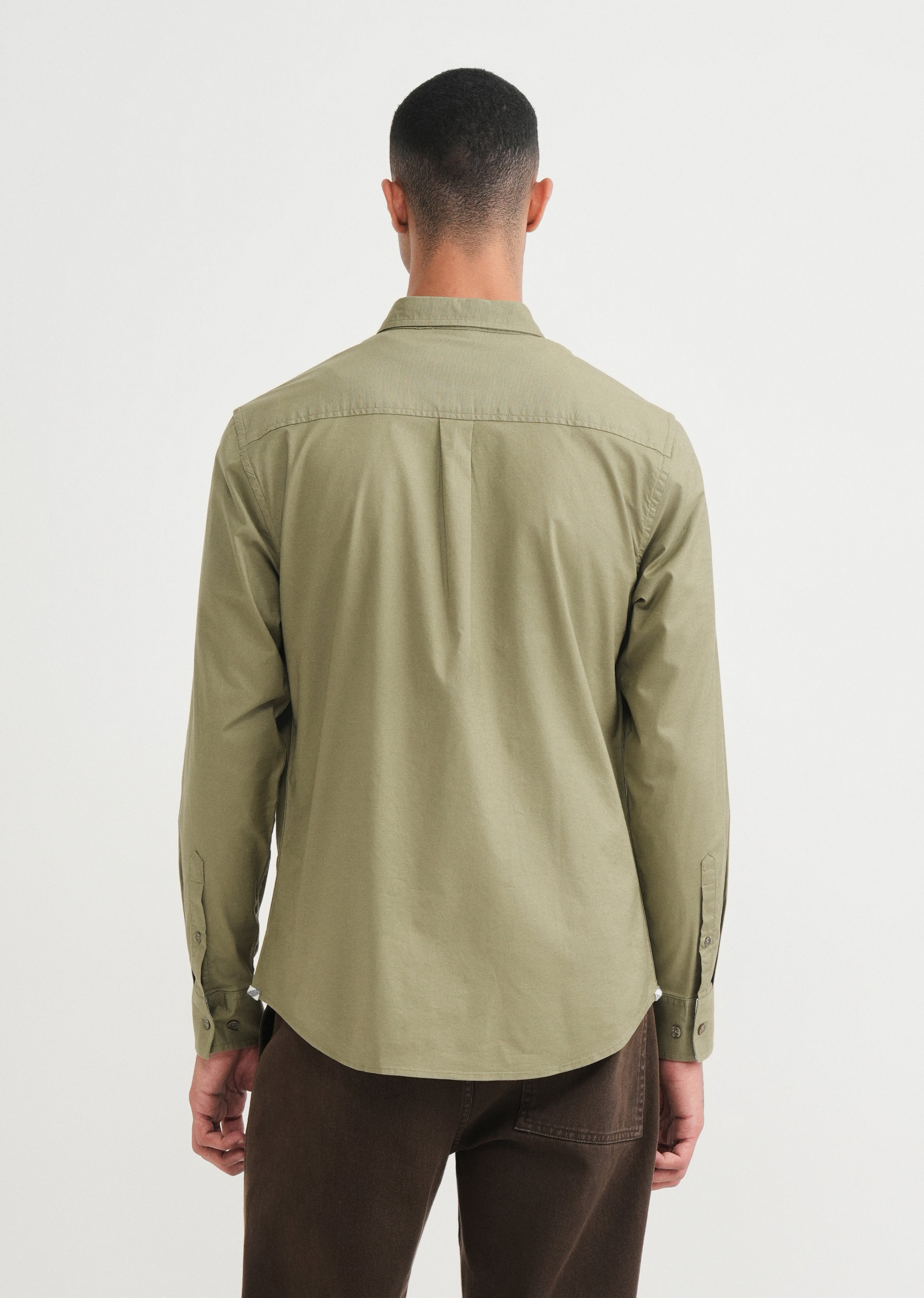 Olive Striped Placket Cotton Shirt