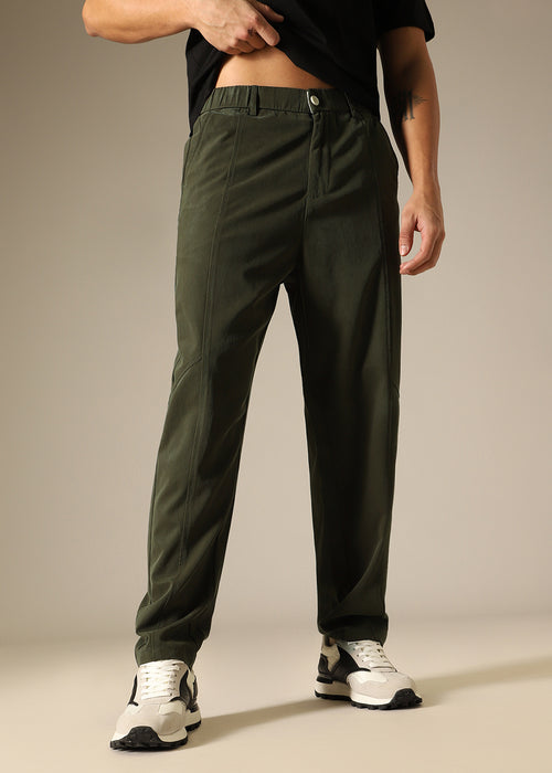 Olive Striped Relaxed Fit Trouser