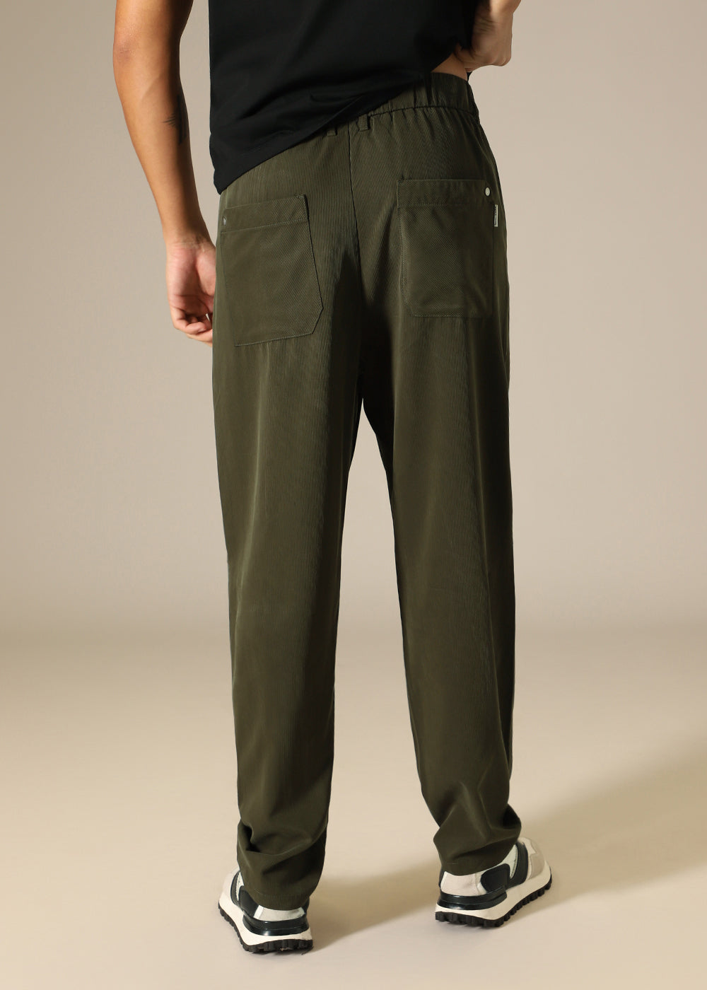 Olive Striped Relaxed Fit Trouser