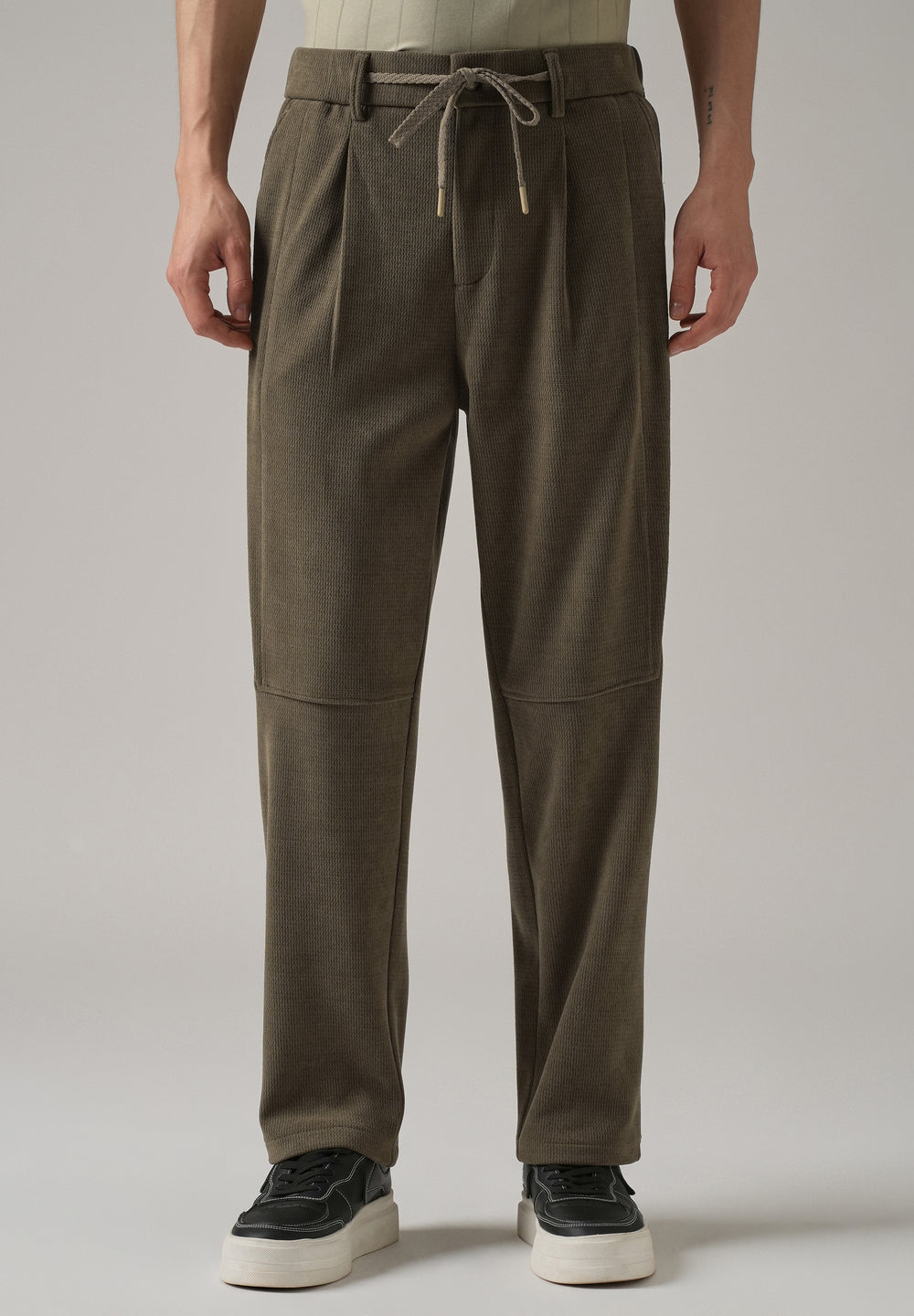 Olive Textured Suede Drawstring Pant